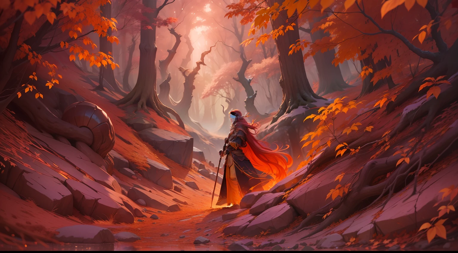 Em um canto esquecido de uma floresta antiga, Uma feroz e encantadora guerreira fez seu acampamento ao lado de uma fogueira crepitante. Framed by ethereal glow, her flowing red hair cascaded like molten lava, invoking both astonishment and apprehension. The play of shadows and light accentuated his chiselled features, revealing a sense of determination and resilience etched into your vision. The crackling flames danced in harmony with his fiery spirit, casting an otherworldly radiance over the scene. With every flicker, The viewer could almost hear the whispers of forgotten tales and witness the subtle change in fate