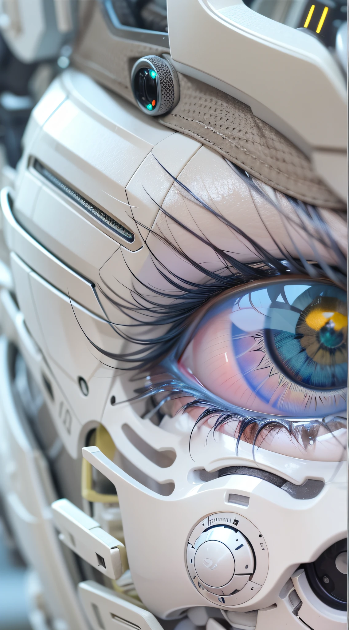"Araffed Cyborg with high-resolution white plastic details, olhos azuis claros."