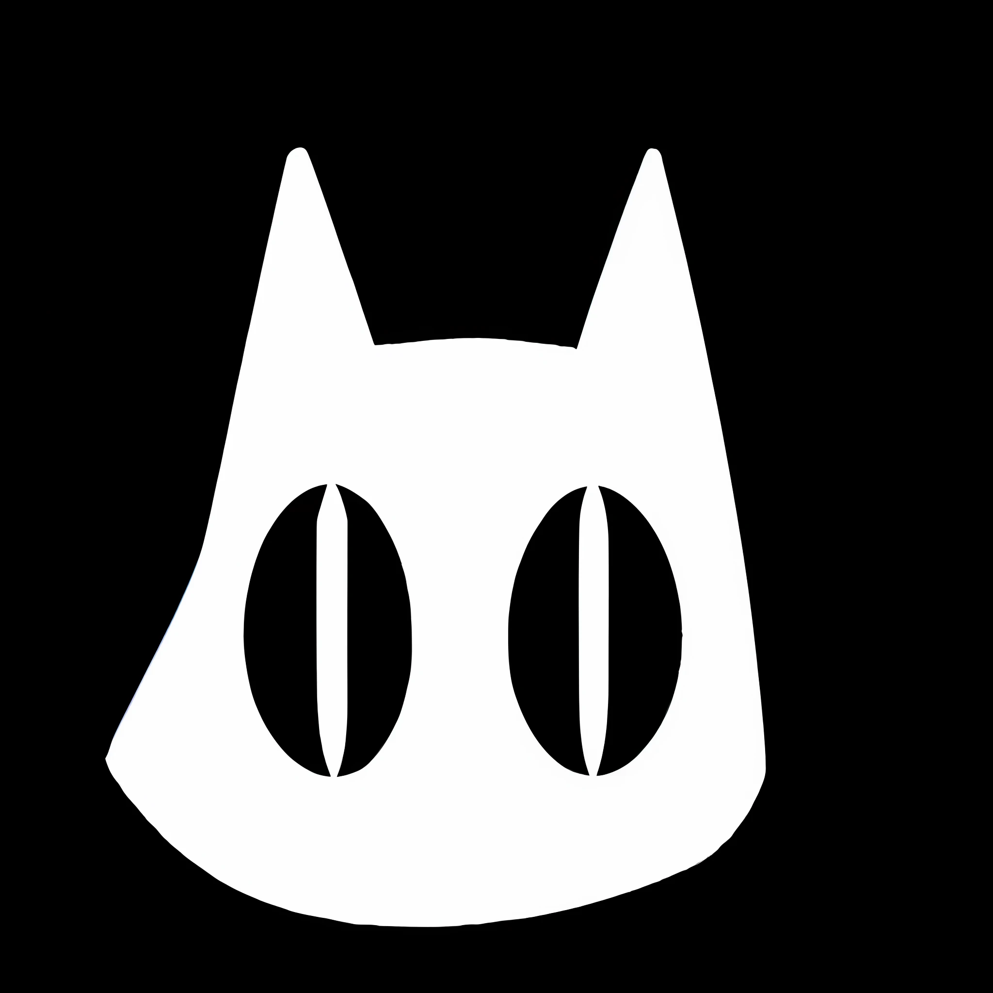 There is a white cat with two large eyes on a black background, cat head, logotipo do tema do gato, design do gato, quanto ele faz, Gato, Um gato, Someone, silhueta do gato, contorno branco, Nekomimi, olhos de gato, !!! Gato!!!, !!!! Gato!!!!, orelhas de gato, miau, illustration of a cat, Gato Branco, gato do vazio