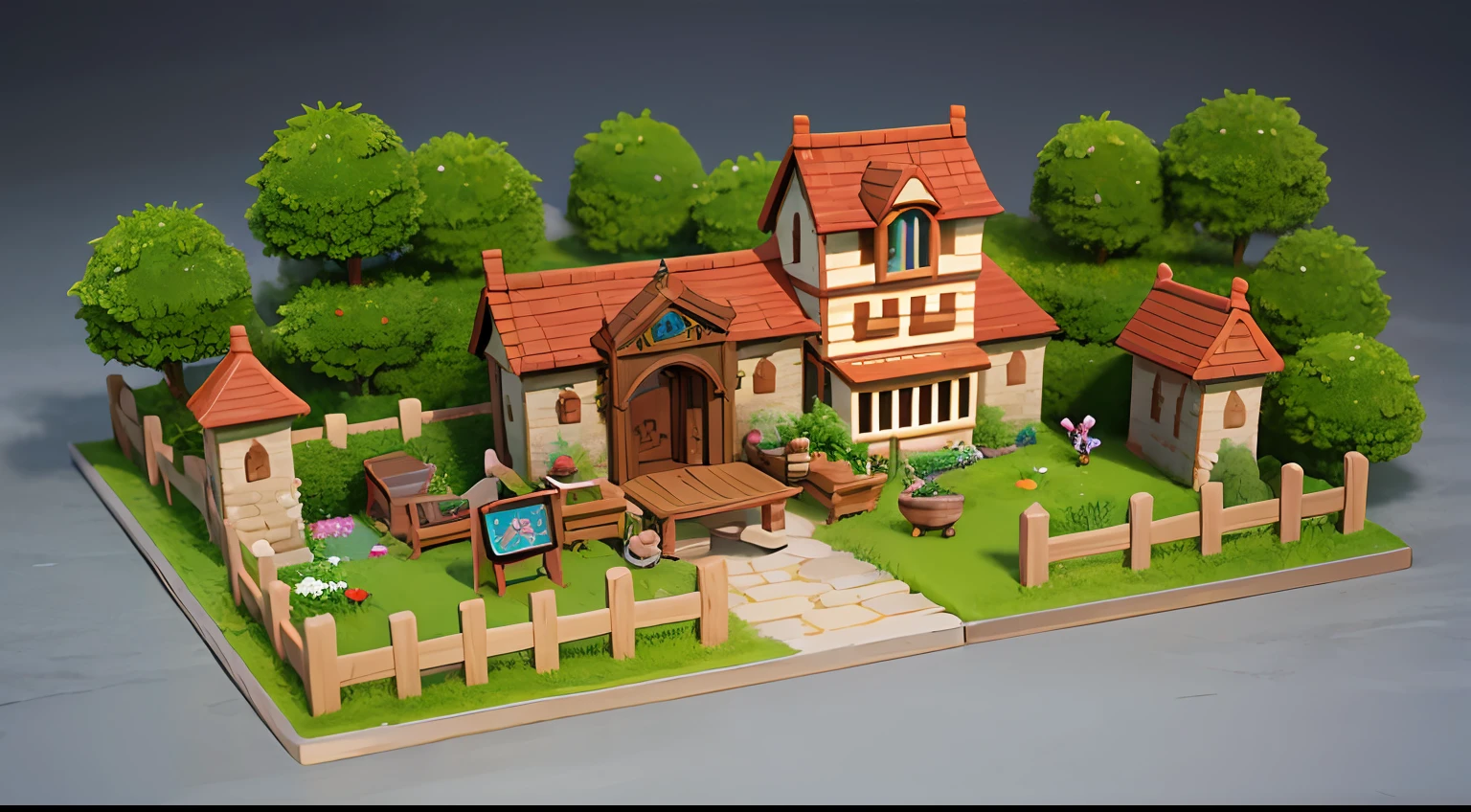 diorama、３D、miniature garden、castle town、​masterpiece、Top image quality、top-quality