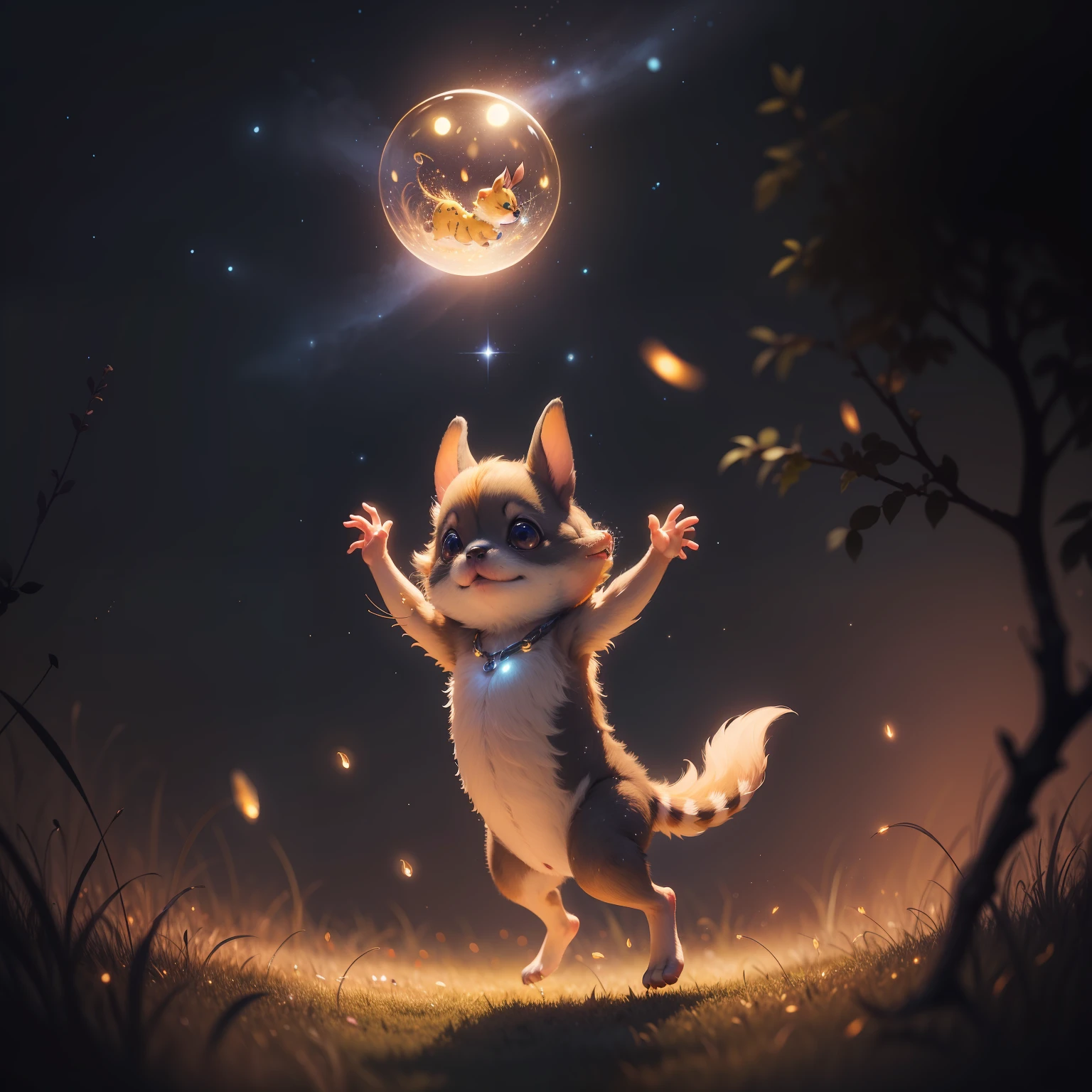 A Pukwudgie dances in a circle of fireflies, its tiny feet twinkling in the night.