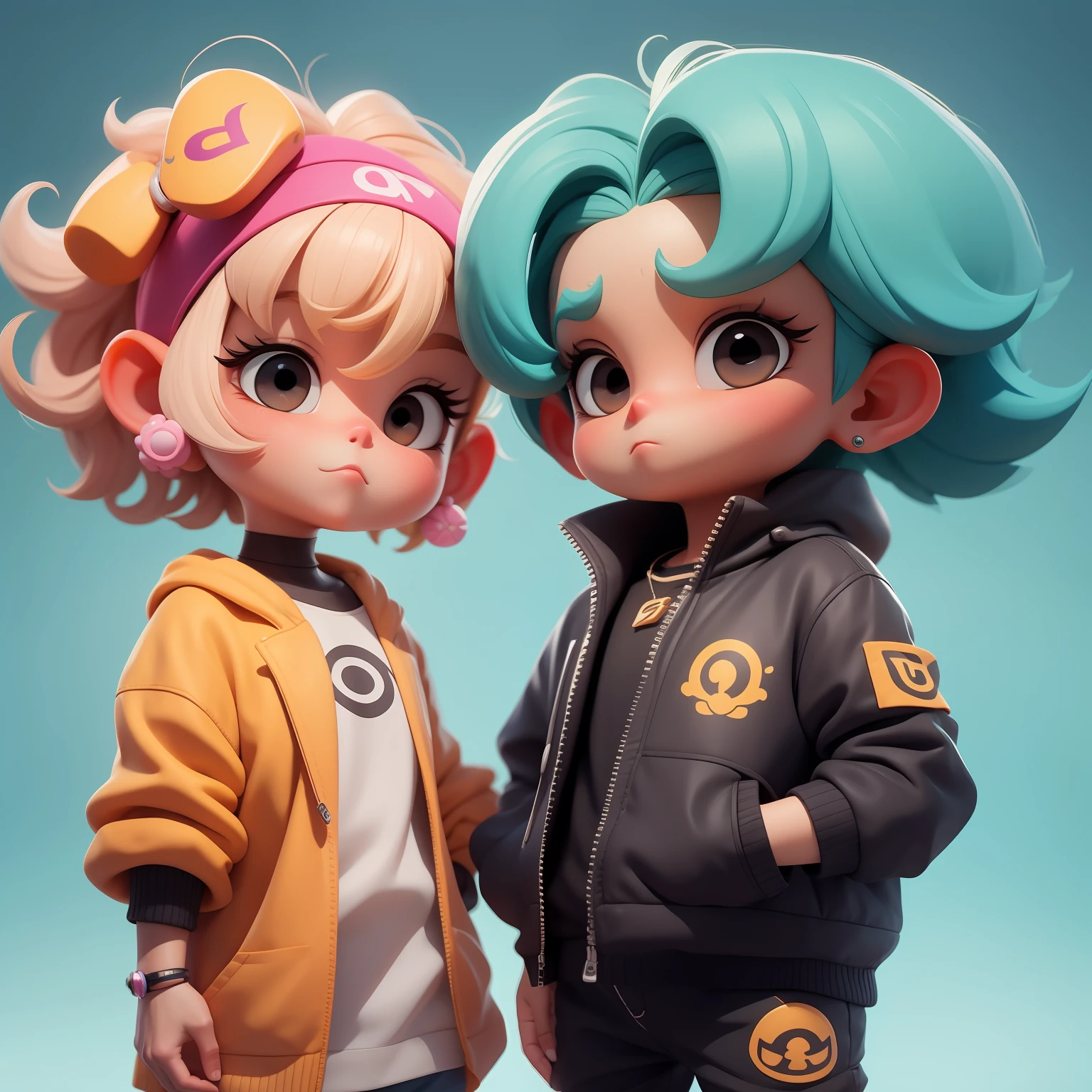 Um menino e uma menina super bonitos, corpo inteiro, fantastic cute hair accessories Popmart blind box, IP de design, Bright background clean 3D rendering, OC rendering, 8k, Foco suave, brilho fino super detalhe --ar 3:6 50 --q 2 --niji 5 --expressividade estilo --s 2