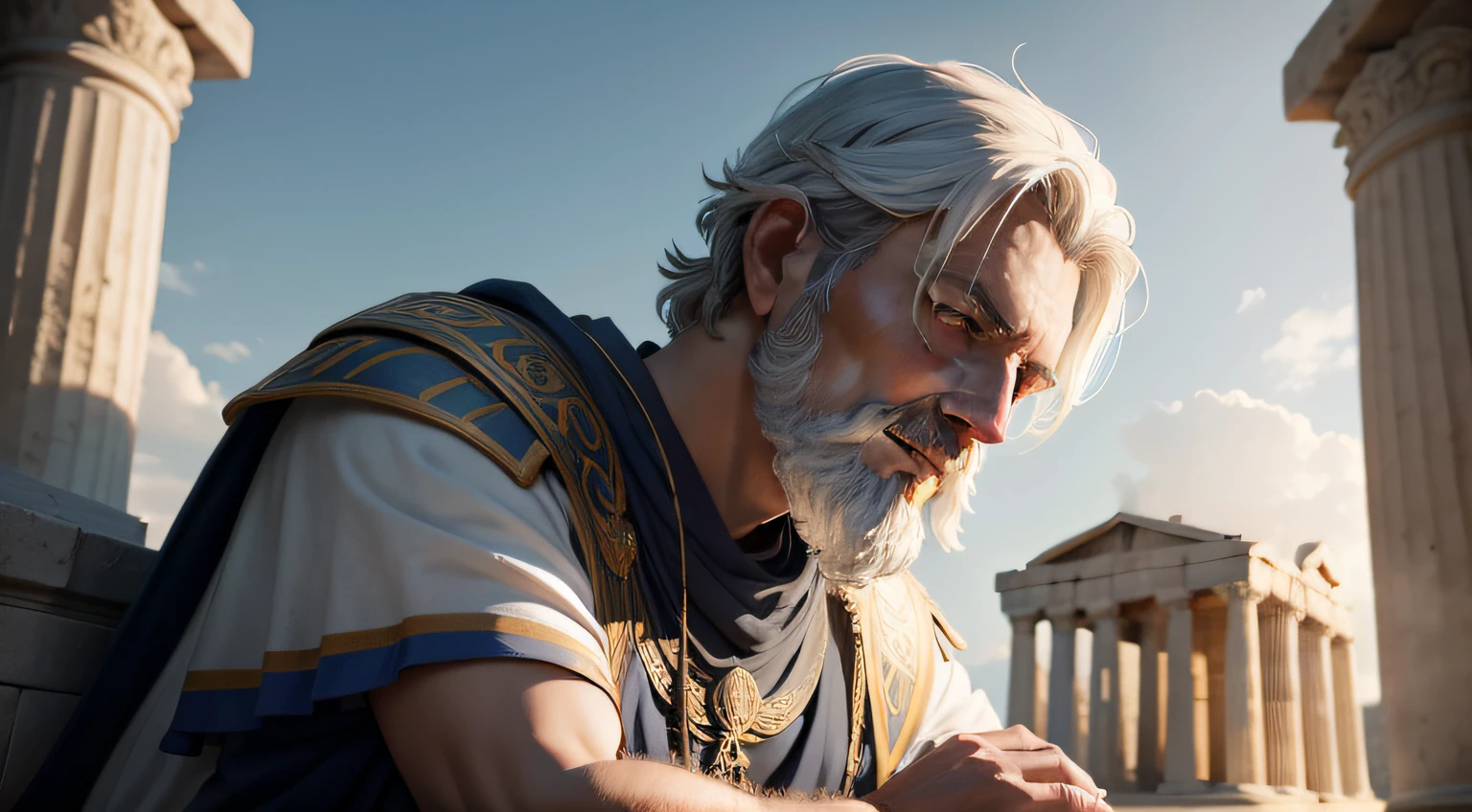 Zeno of Scythia Greek philosopher, Templo de Atenas no fundo, 8k, ultra realistic.