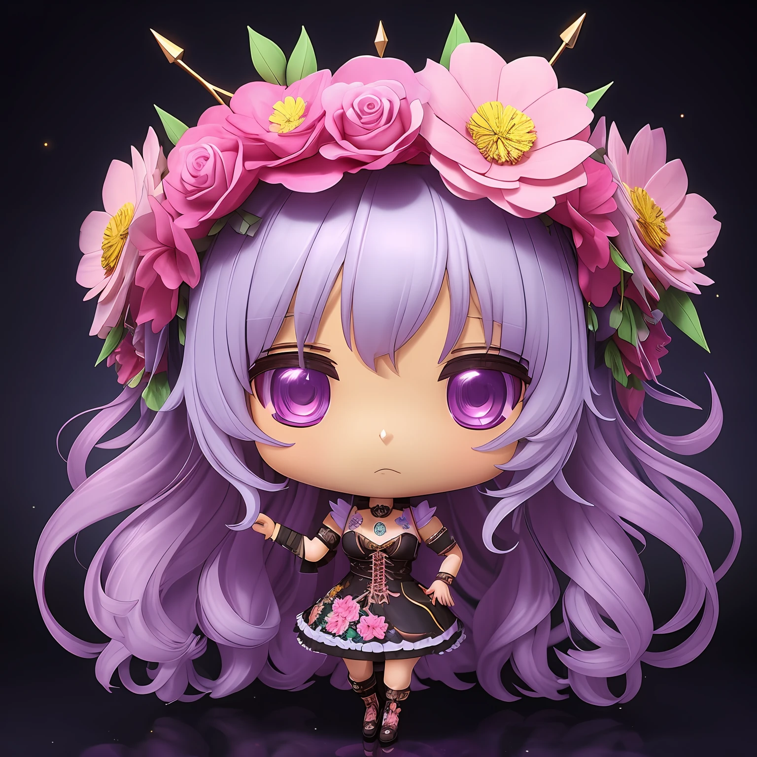 (((chibi 3d)))「Floral Crown」:With detailed images showcasing Katrina la Muerte with an elaborate crown of flowers and delicate petals adorned with bright flowers and delicate petals、life、a beauty、natural cycles、surrealism、Color Field Printing、High Detail、UHD、8k、tre anatomically correct、Cinematic lighting 4D quality Chibichara Official Anime Characters figurine 3D