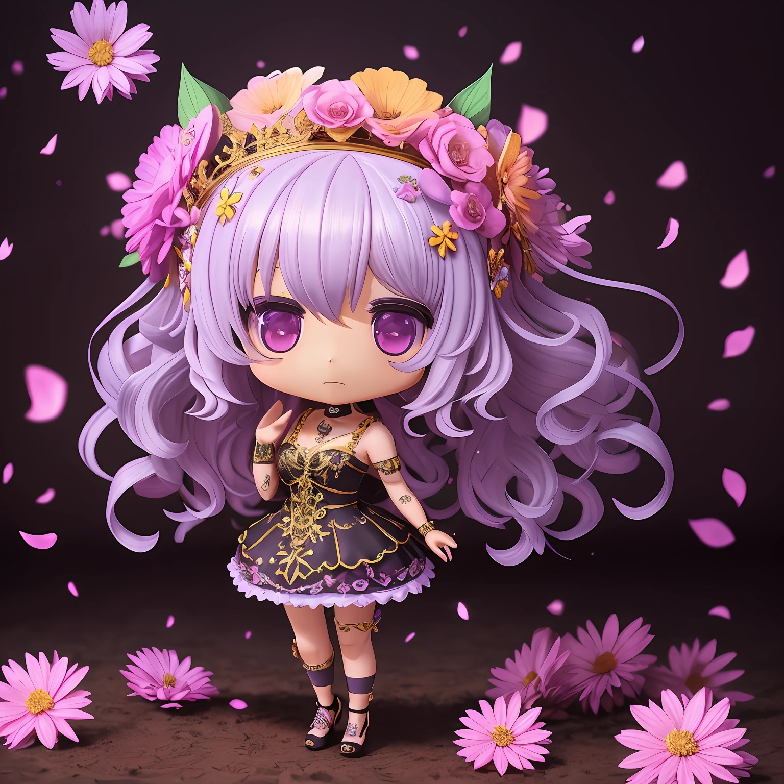 (((chibi 3d)))「Floral Crown」:With detailed images showcasing Katrina la Muerte with an elaborate crown of flowers and delicate petals adorned with bright flowers and delicate petals、life、a beauty、natural cycles、surrealism、Color Field Printing、High Detail、UHD、8k、tre anatomically correct、Cinematic lighting 4D quality Chibichara Official Anime Characters figurine 3D