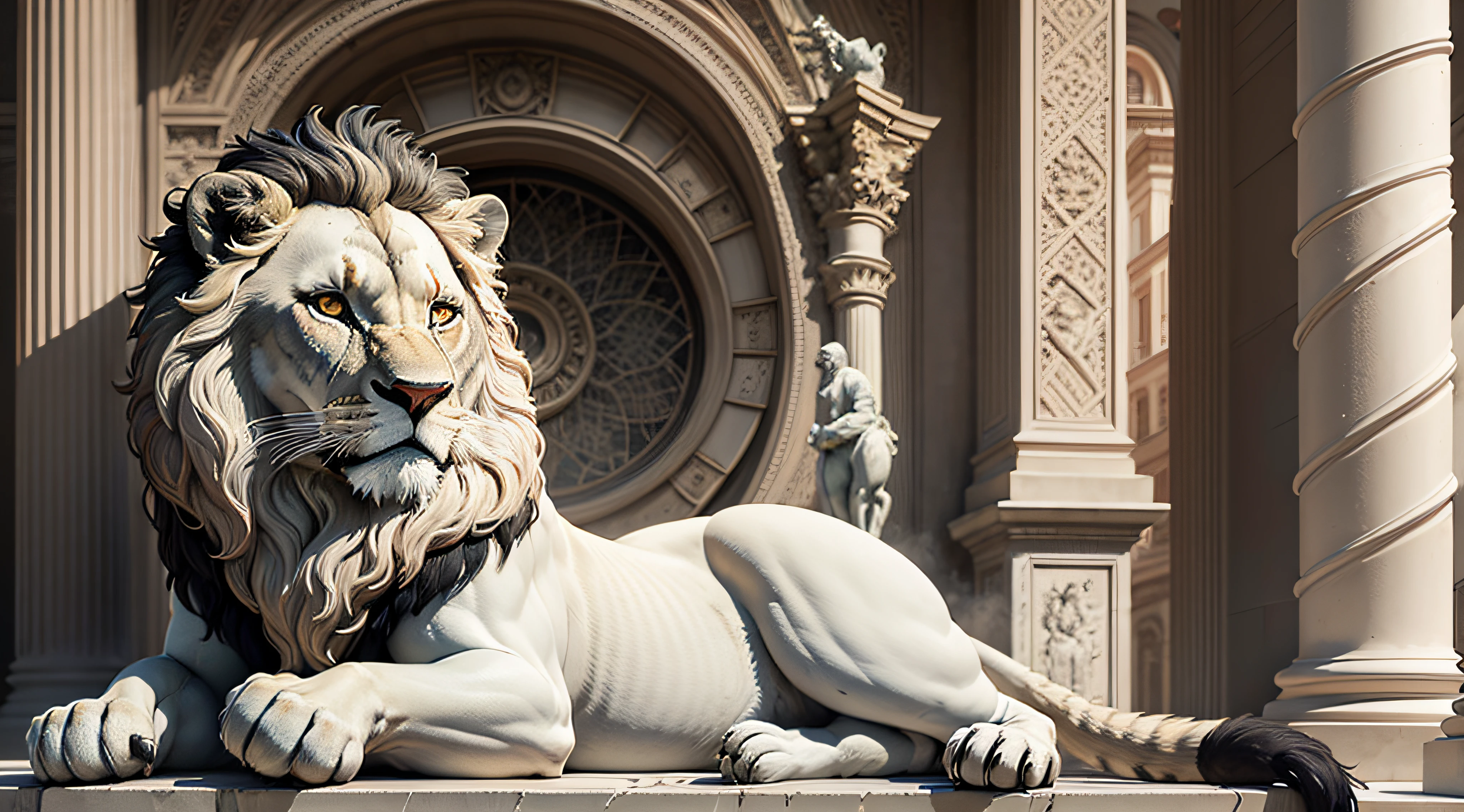 realismo, fotorrealismo, a Lion looking at the horizon , like a white marble statue --auto --s2