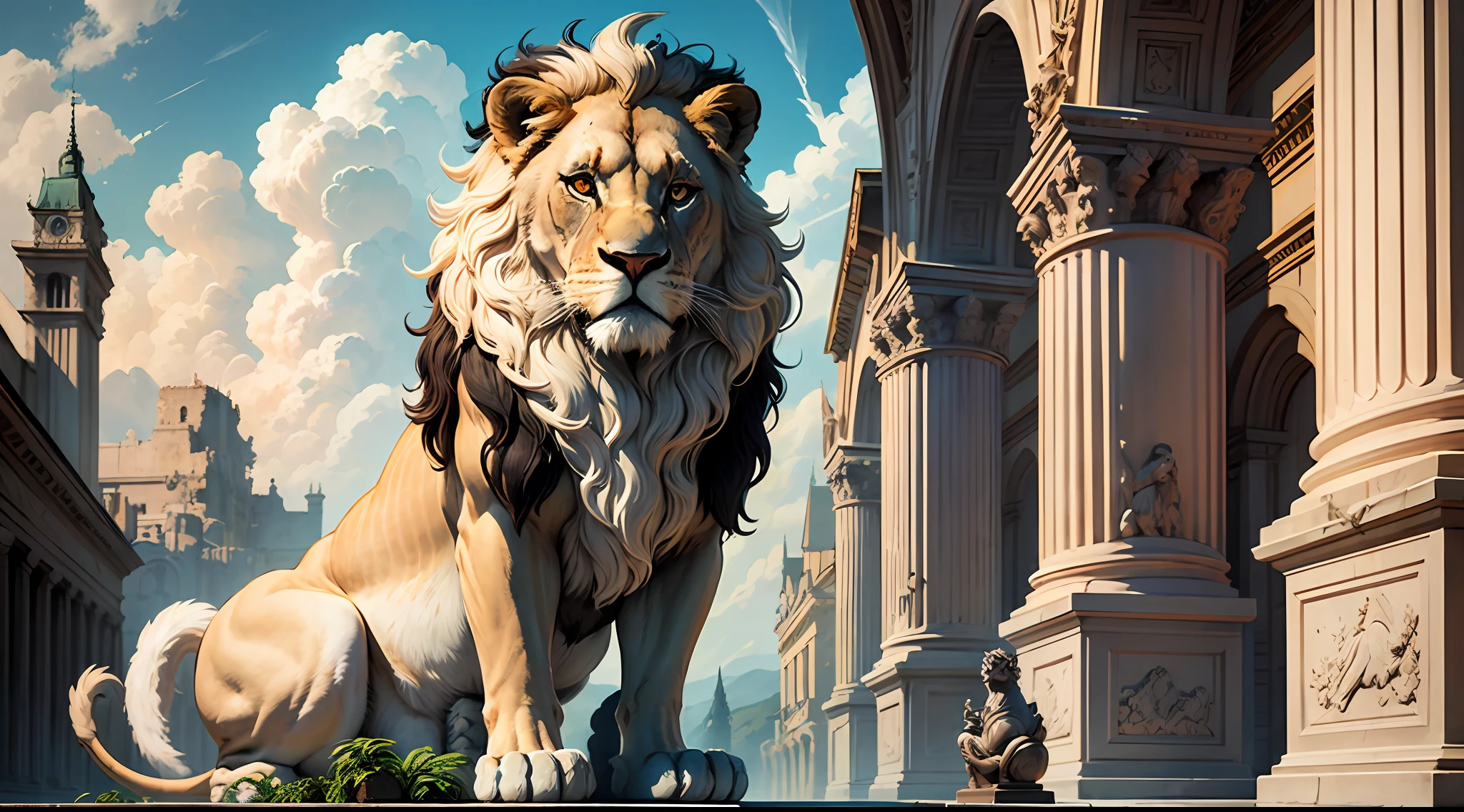 realismo, fotorrealismo, a Lion looking at the horizon , like a white marble statue --auto --s2