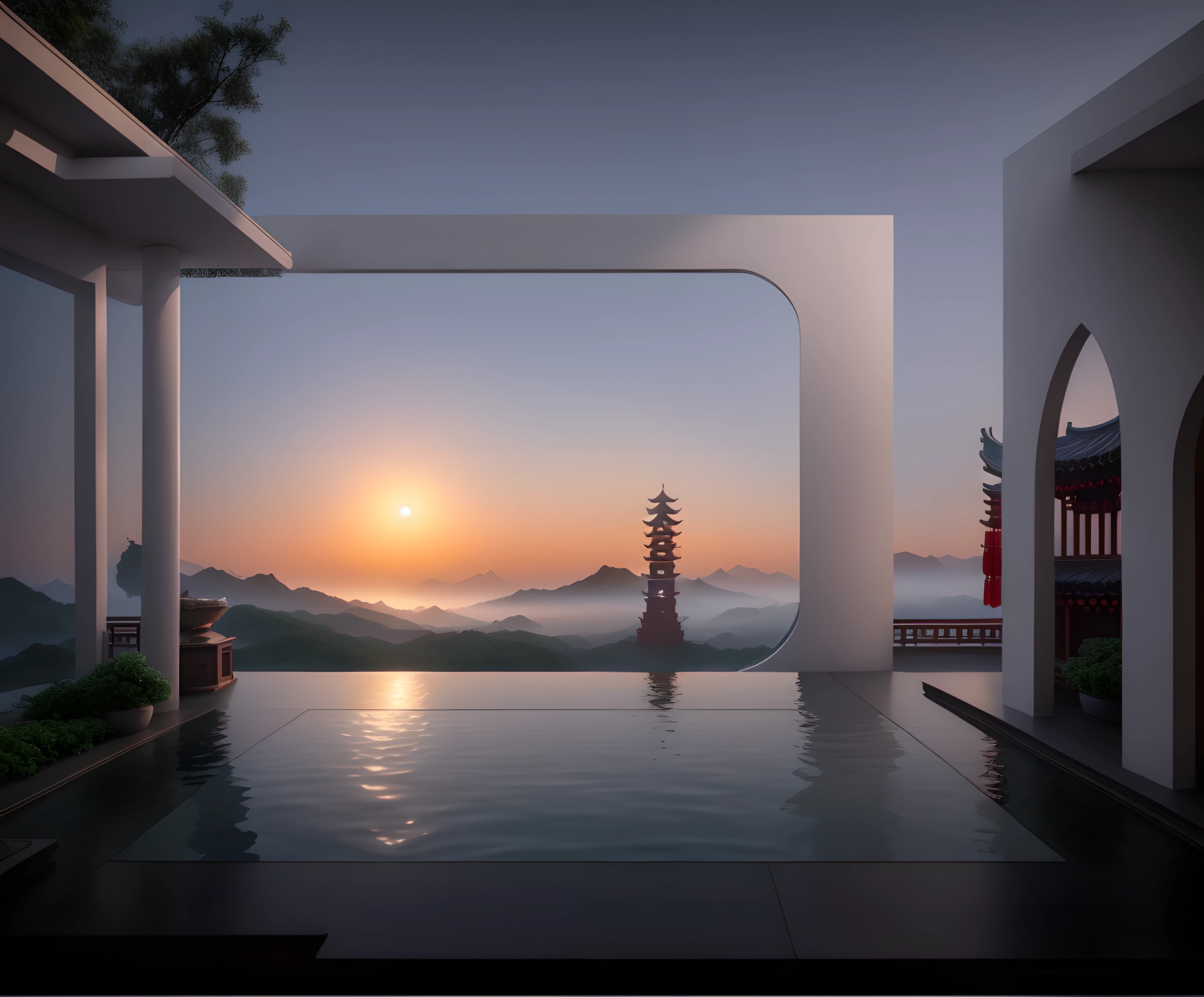 real rendering,,(((Outdoors during the day:1.5))),Not a night view,Best quality at best,highly detailed,tmasterpiece,ultra - detailed,Extremely detailed CG unifies 8K, 8K, Diamond, and wallpaper,tmasterpiece,best qualityer,Chinese martial arts style,There are water lilies,There are lanterns,Under the water,Lake surface,lotuses,The beautiful,(((Chinese martial arts style))), The sky is vast, Even the mountain cliffs, Bright ink style, Contour light, Atmospheric atmosphere, depth of fields, The fog rises, bamboos, pines, Octagonal stone pavilion, Flying waterfalls, CG, The world of martial arts, Chinese style buildings, Eau, in a panoramic view, 8K, tmasterpiece, best qualtiy, high qulity, high detal, super detailing, A high resolution, hyper HD,Complete and unified