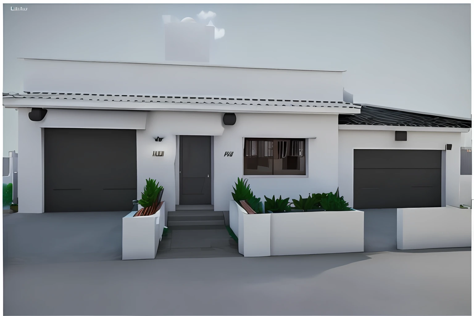 There is a small white building with a black door and a vase of flowers, renderizar 3 d, 3d final render, 3 d finalrender, altamente renderizado!!, vue 3d render, 3/4 view realistic, very realistic 3 d render, all white render, corona render, lumion rendering, 3d final render, photorealistic 3d render