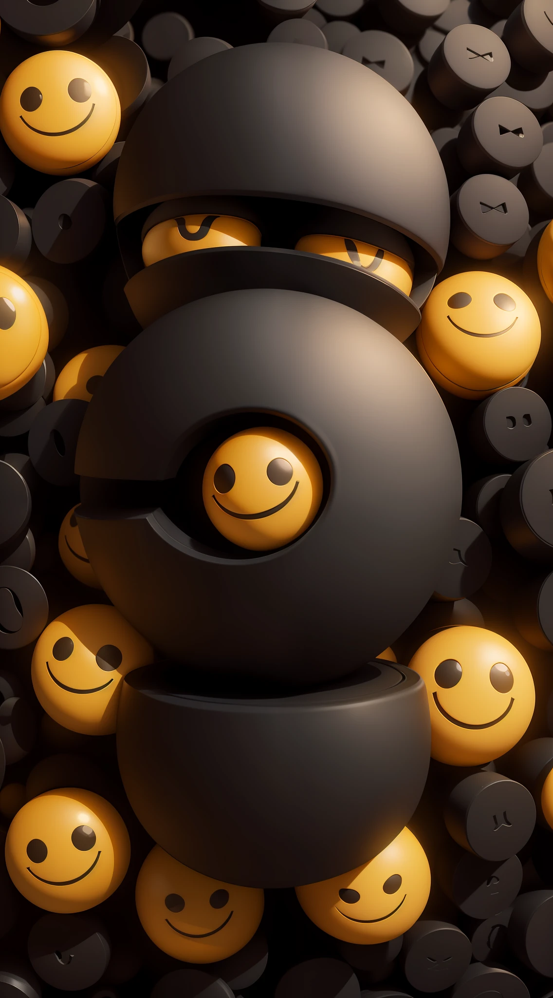 200 tiny 3D smiley faces,black in color,Stacks overlap,Spread out the entire wallpaper