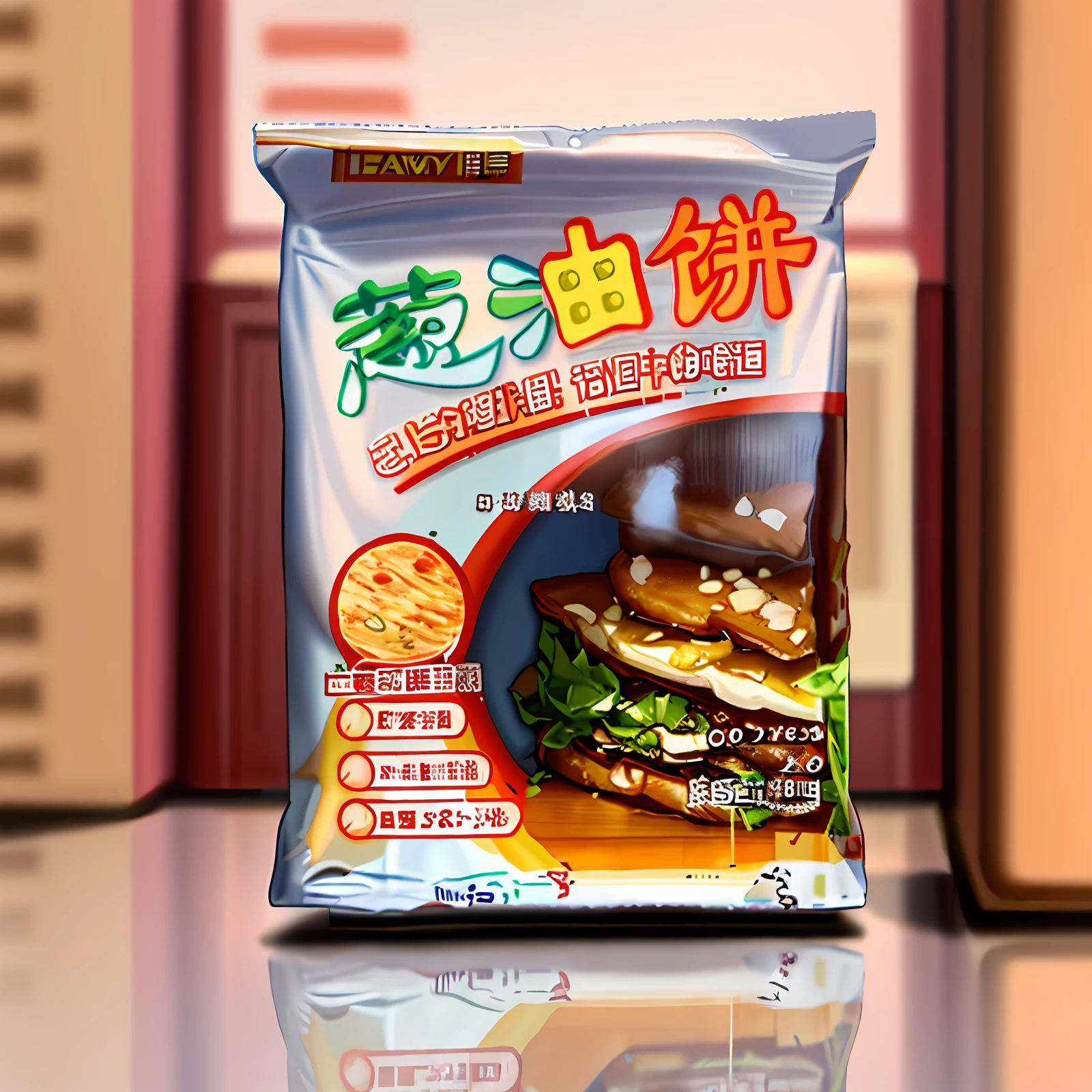 There was a bag of food on the table, 4l, luscious patty with sesame seeds, tang mo, delicacy, artoast8p, tasty, yee chong, 5D, 5 d, Sauce, daoshu, reluvy5213, longque chen, hua cheng, 43456k film