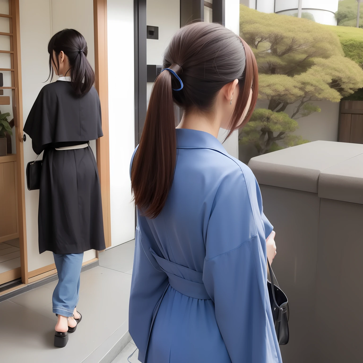 Realistic Japan models、hair arrange、Rear view、hide face