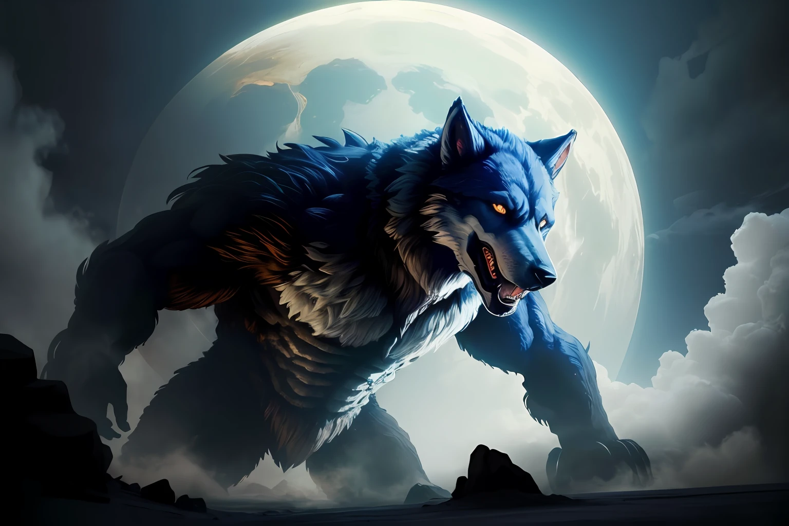 giant werewolf in alien planet), hyper realistic photography, detailed