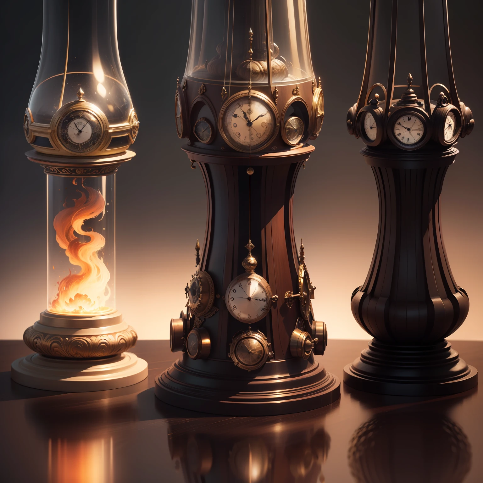 Three clocks,Different angles,Conduct isomorphism,Reaction structure,The theme is the passage of time,The background is the annual ring