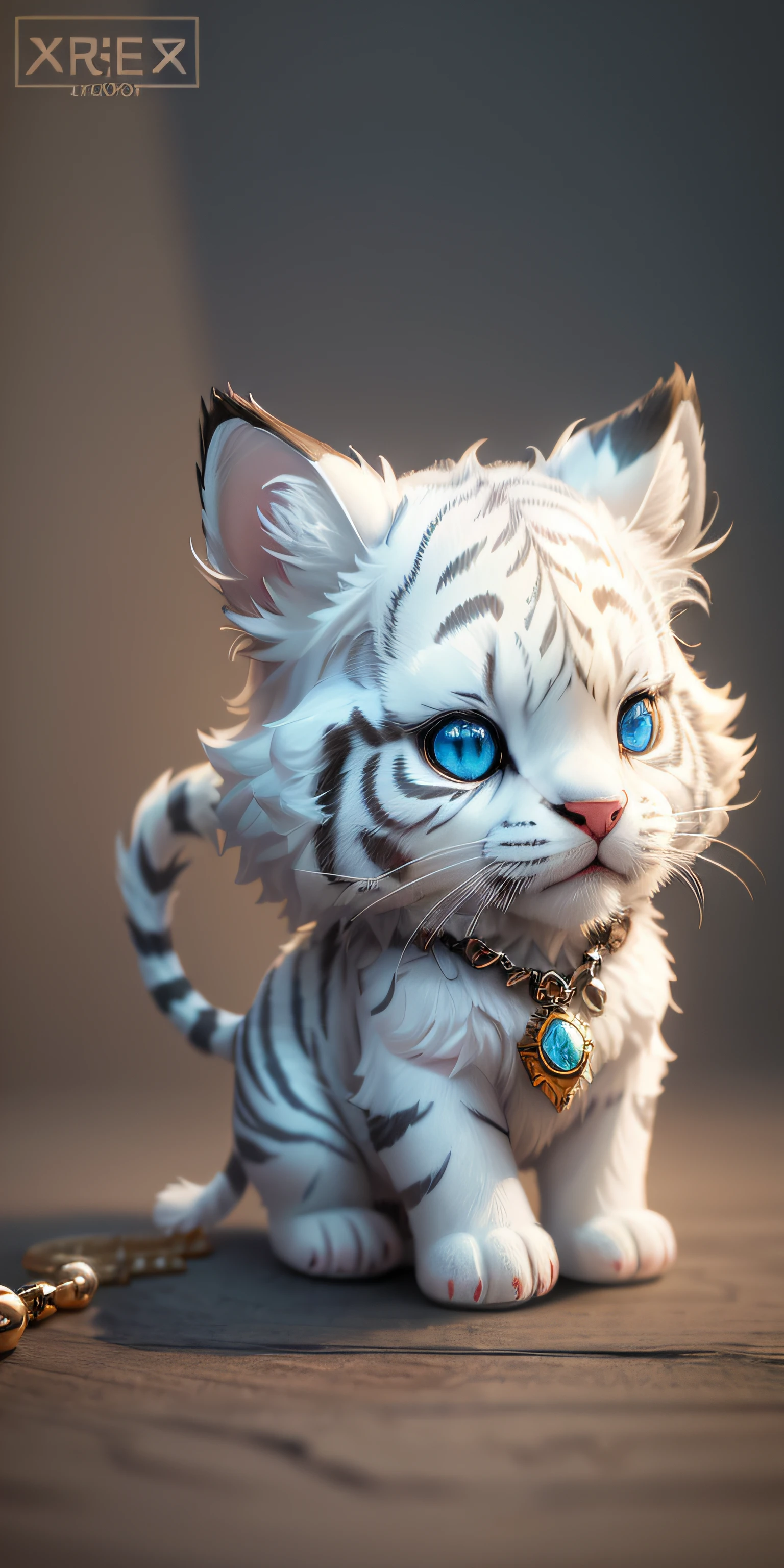 cute tiny hyperrealistic white tiger with different color eyes waring a necklace, Chibi, adorable and fluffy, logo design, cartoon, cinematic lighting effect, charming, 3D vector art, cute and quirky, fantasy art, bokeh, hand-drawn, digital painting, soft lighting, isometric style, 4K resolution, photorealistic rendering, highly detailed clean, vector image, photorealistic masterpiece, professional photography, simple space backdrop, flat white background, isometric, vibrant vector