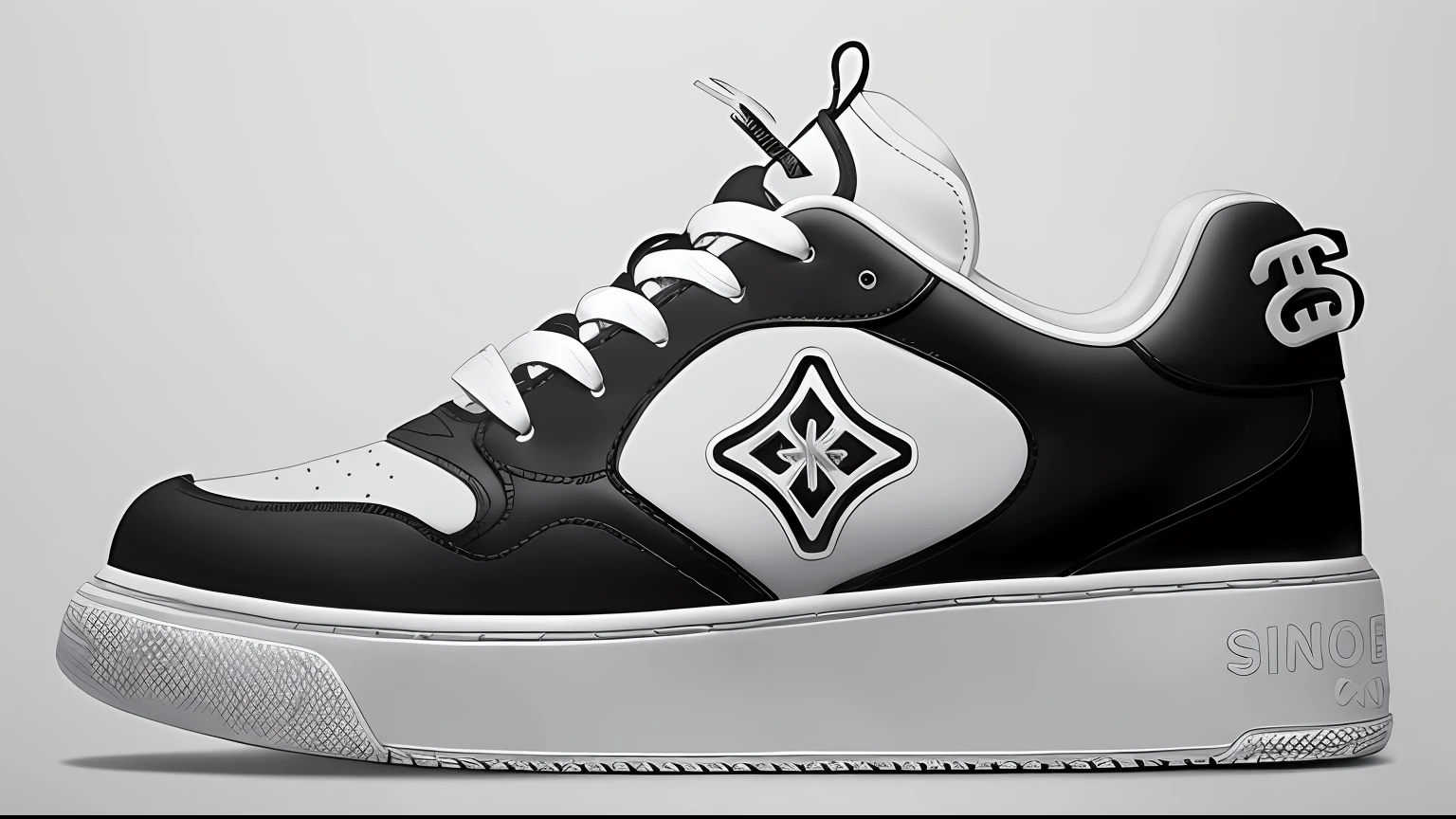 Drawing of a pair of shoes with a cross on the sole, sneaker design, Line Art - N 9, Line sketch, line art illustration, lineart behance hd, made with illustrator, stylized linework, black on white line art, basketball sneaker concept art, clean ink detailed line drawing, style of tony hawk, Line drawing