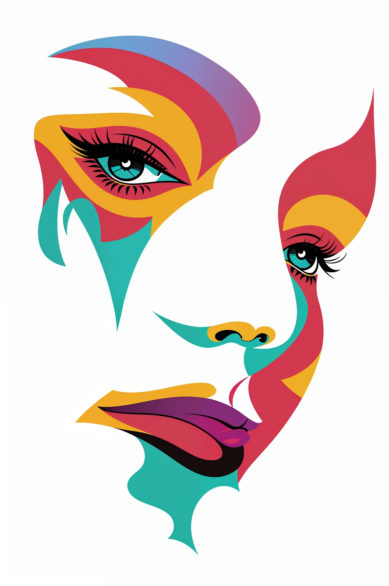 Close-up of a face，There is a colorful design on it, Abstract face, multicolored vector art, WPAP, detailed face of a woman, vector artwork, vectorial art, Stylized face, in style of digital illustration, Painted face, Digital illustration, vector art style, Adobe Illustrator Art, inspired by Milton Glaser, woman's face, finely illustrated face