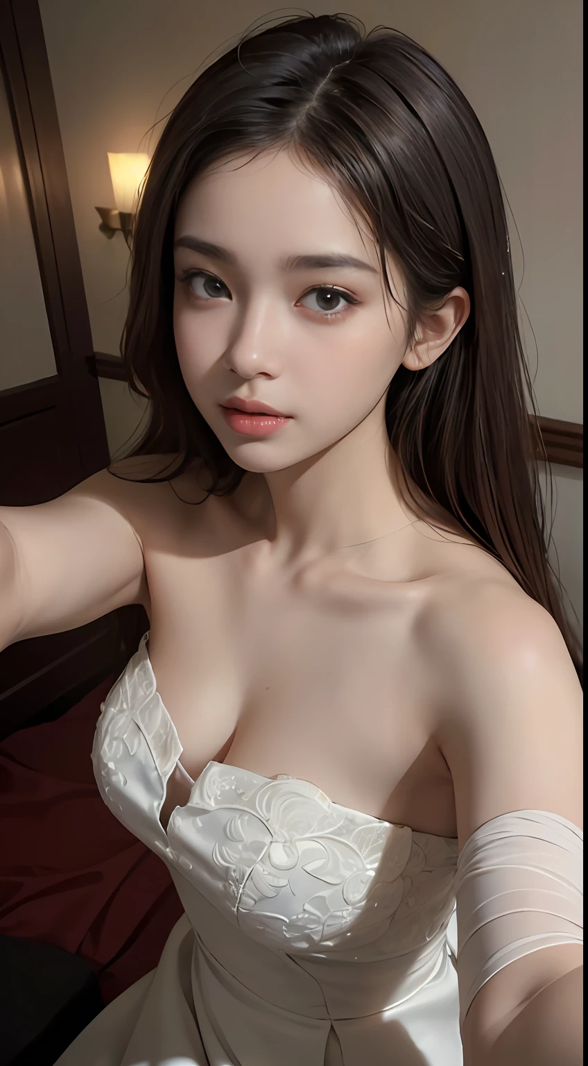 Best Quality, Masterpiece, Super High Resolution, (Realism: 1.4), Original Photo, (Real Skin Texture: 1.3), (Film Grain: 1.3), (Selfie Angle), 1 Girl, Beautiful Eyes and Face Details, Masterpiece, Best Quality, Close-up, Upper Body Highest Quality Picture Quality Full