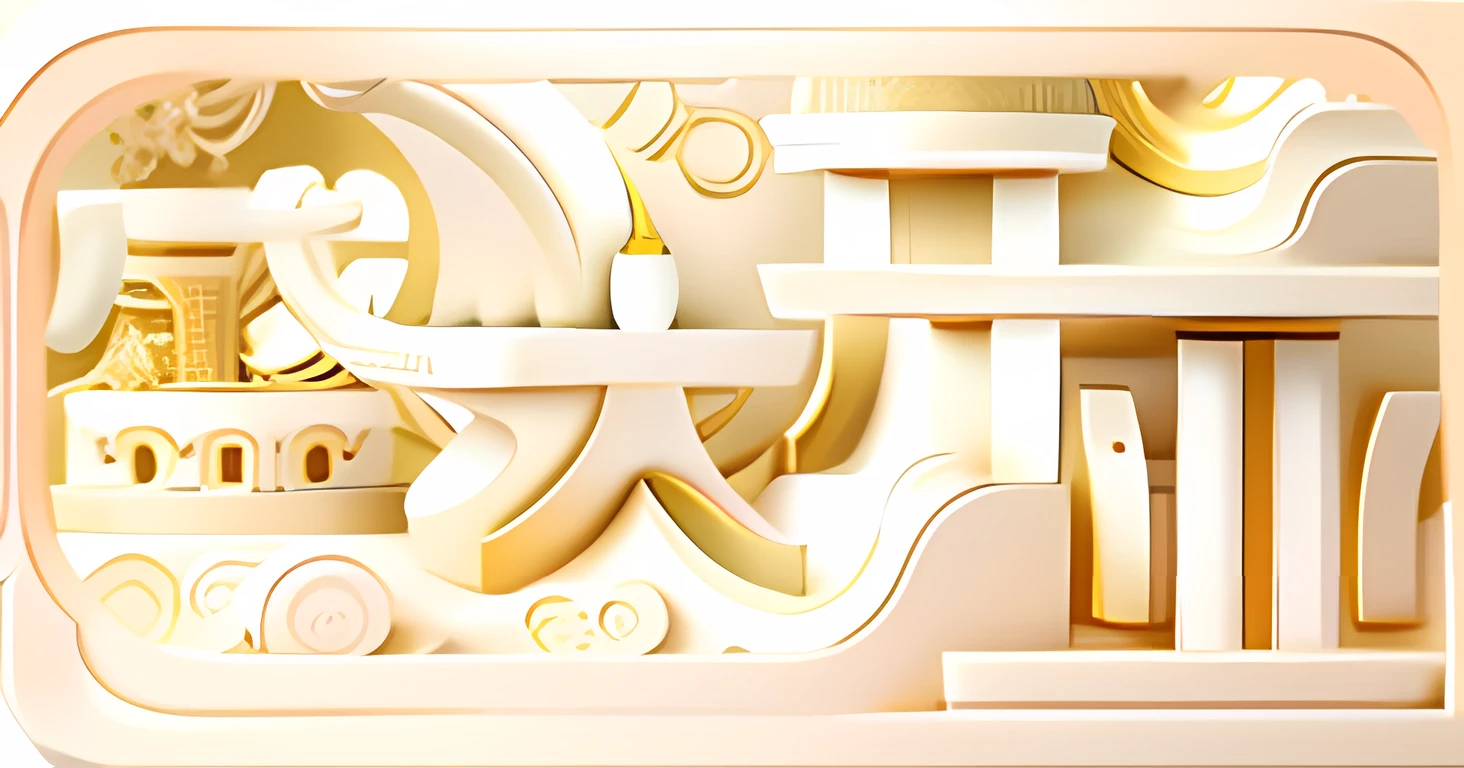 White jade material,Creamy texture,Matte glass texture,Golden curves,Solid,Metal patch,Engraved pattern,C4D,Artistic effects,Ukiyo-e,mech coverage,Spring trim