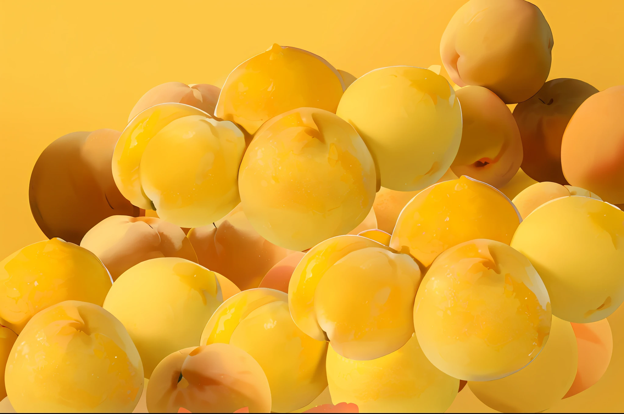 There are many peaches on a yellow background, Peach, peaches, professional fruit photography, mangoes, a human-like juicy peach, yellow apples, Fruit, Uptrend ,, in shades of peach, Shade of yellow, lemon, lemons, in front of an orange background, 🐿🍸🍋, amarelo, yellow backdrop, yellowed
