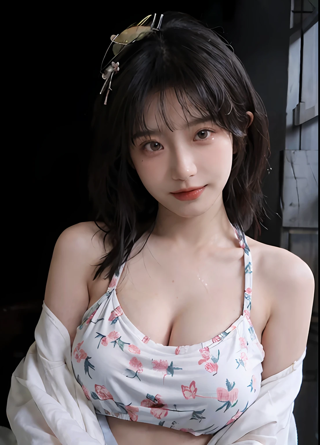 best qualtiy， 超高分辨率， （realisticlying：1.4）， one-girl， A pair of clear and moving peach blossom eyes,Royal Sister，（full bodyesbian：1.2）a sense of atmosphere，a beauty girl， ssmile，sea beach，（full bodyesbian：1.2） looking at viewert， closeup cleavage ，(Photorealistic:1.4),1girll,Sexy,(Bikini:1.2),(Bra:1.2),(Large of breast:1.3),(Upper body:1.4),(Wet body),(:1.2)
