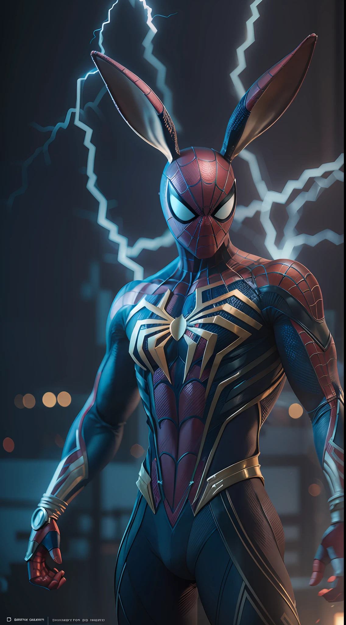 masterpiece, best quality, 8k, bunny robot spiderman. Professional photograph of a stunning man detailed, cinematic lightning, octane render, unreal engine, volumetrics dtx