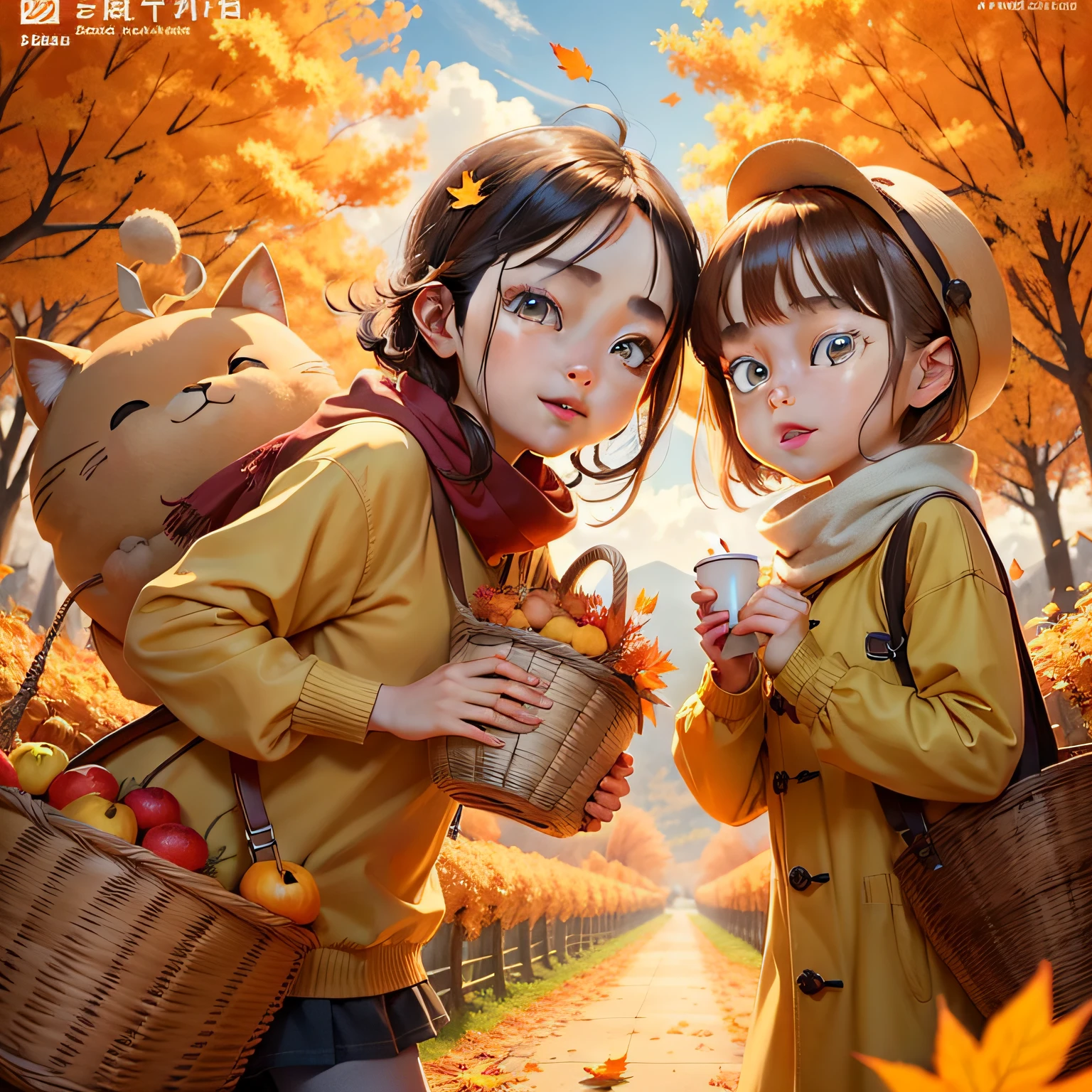 In this autumn season,We bring you a poster with the theme of autumn solar terms,Featuring cartoon characters,Creative and childlike。In this poster,You can see a cute cartoon character,Wearing autumn clothes,Holding a basket of harvested fruits in his hand。Behind the cartoon character is a golden maple leaf,It brings you the colors and breath of autumn。The facial expressions of cartoon characters are lively and lively,And with just the right color matching,Enhanced this autumn solar term theme,At the same time, it also brings a pleasant mood。The background of the poster is also designed to be interesting,You can see ripe fruits and intriguing fallen leaves,Create warmth、Harvest atmosphere。This poster shows both the theme of autumn,It is also full of childlike creativity,It makes you feel a sweet and pleasant mood,At the same time, it also brings unique artistic value。