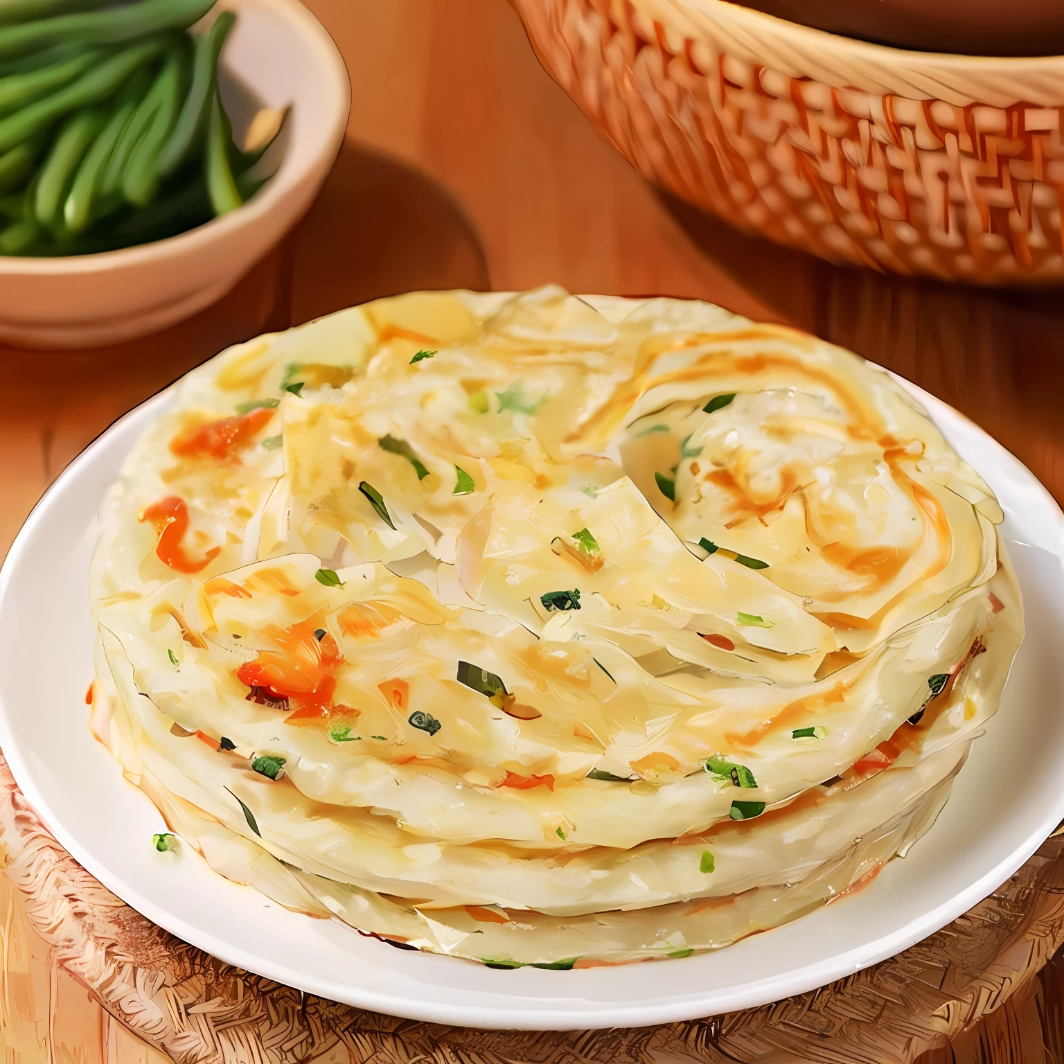 Close-up of a plate of food and a bowl of green beans, bao phan, in style of pan ren wei, qiangshu, Bao Pnan, daopao, sichuan, tang mo, cheesy, Chinese, recipe, nanquan, delicacy, nezha, pan ren wei, Verdure, longque chen, jin shan, Ancient sword