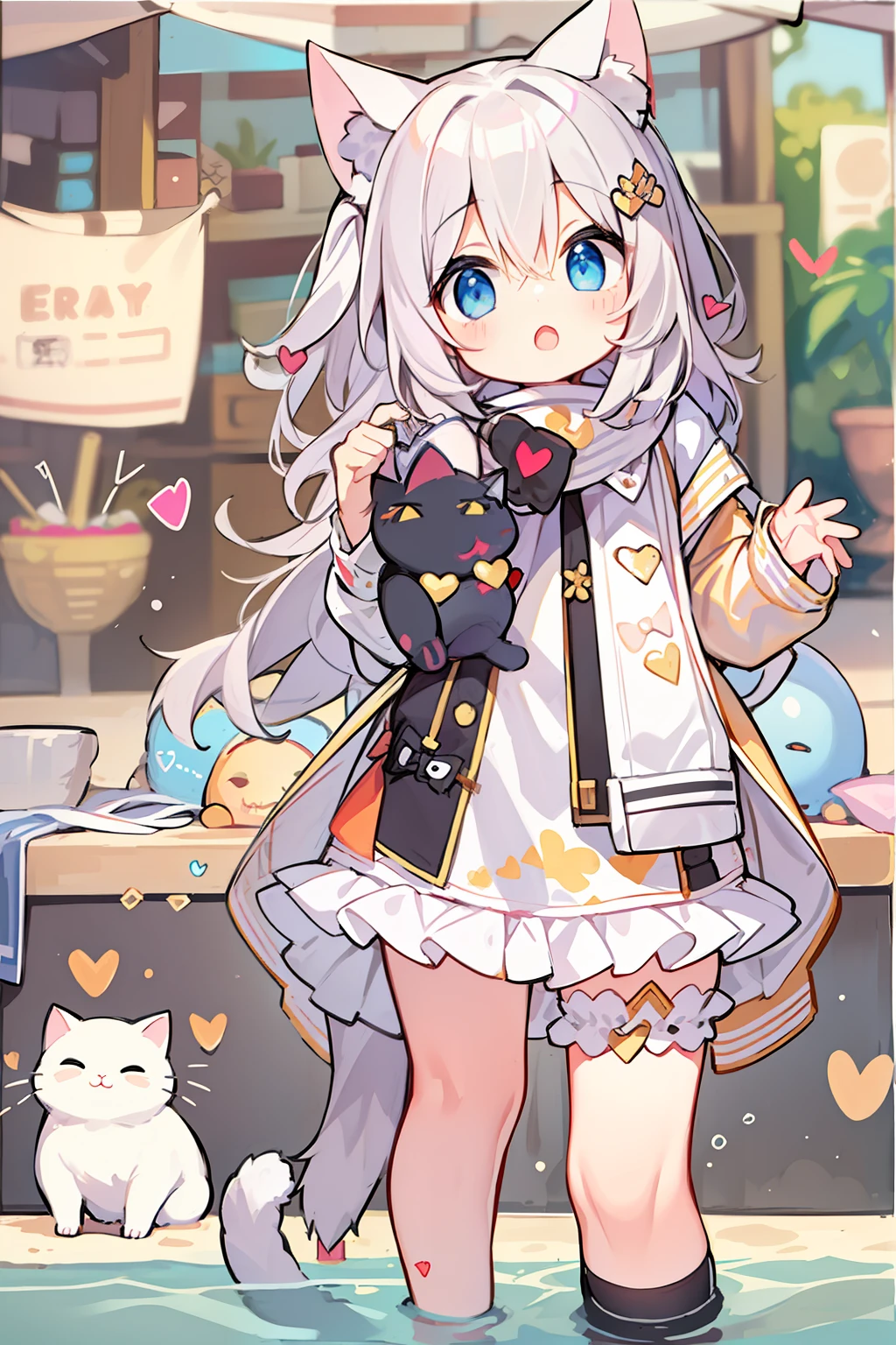tmasterpiece, Need, 5 years old Lori,big headed,mid - length hair, cat ear, There is love in the eyes,adolable, (Speaking heart:1.4) swim wears