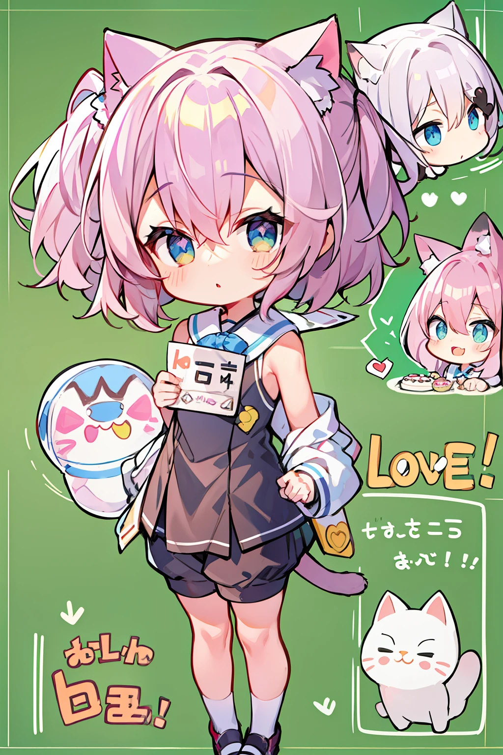tmasterpiece, Need, 5 years old Lori,big headed,mid - length hair, cat ear, There is love in the eyes,adolable, (Speaking heart:1.4) swim wears
