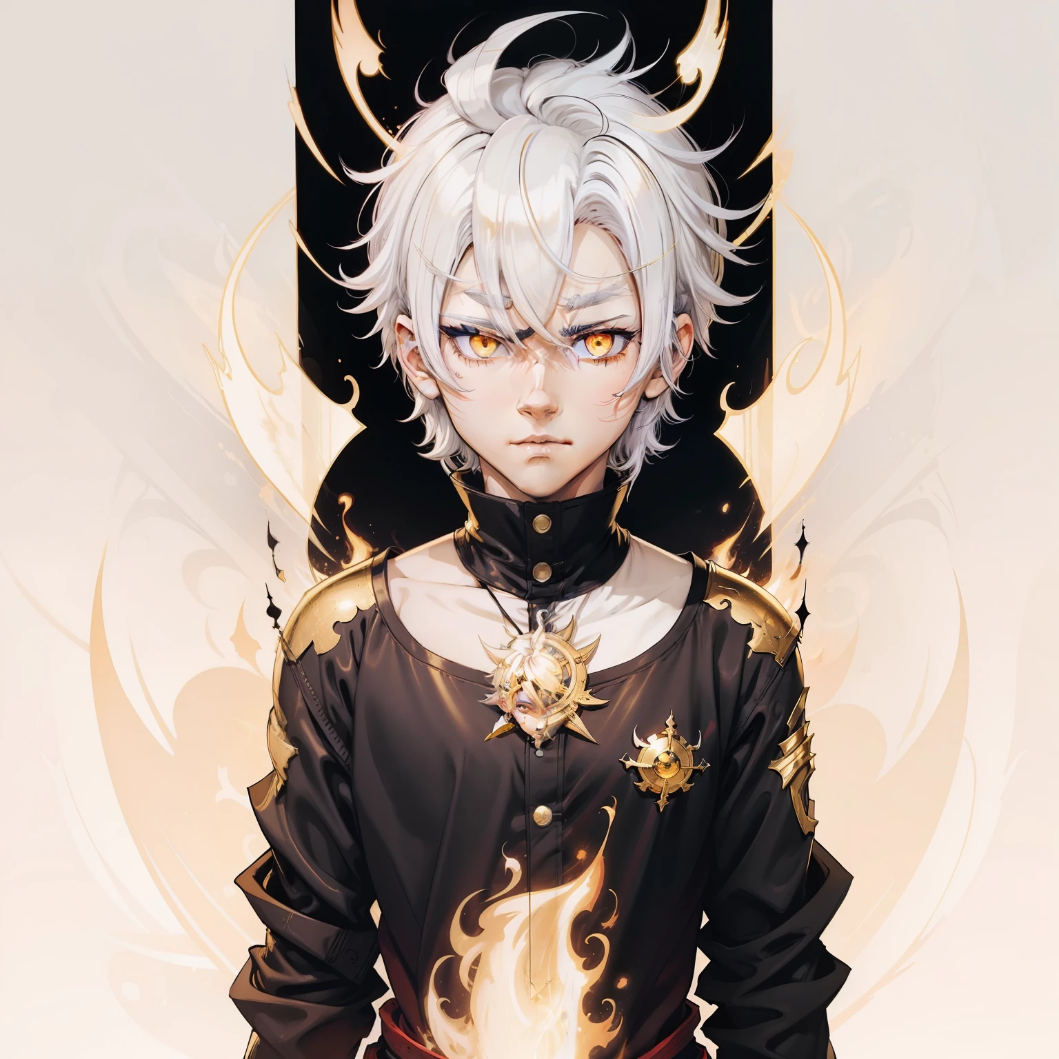 anime boy , white hair , gold eyes , fred flames