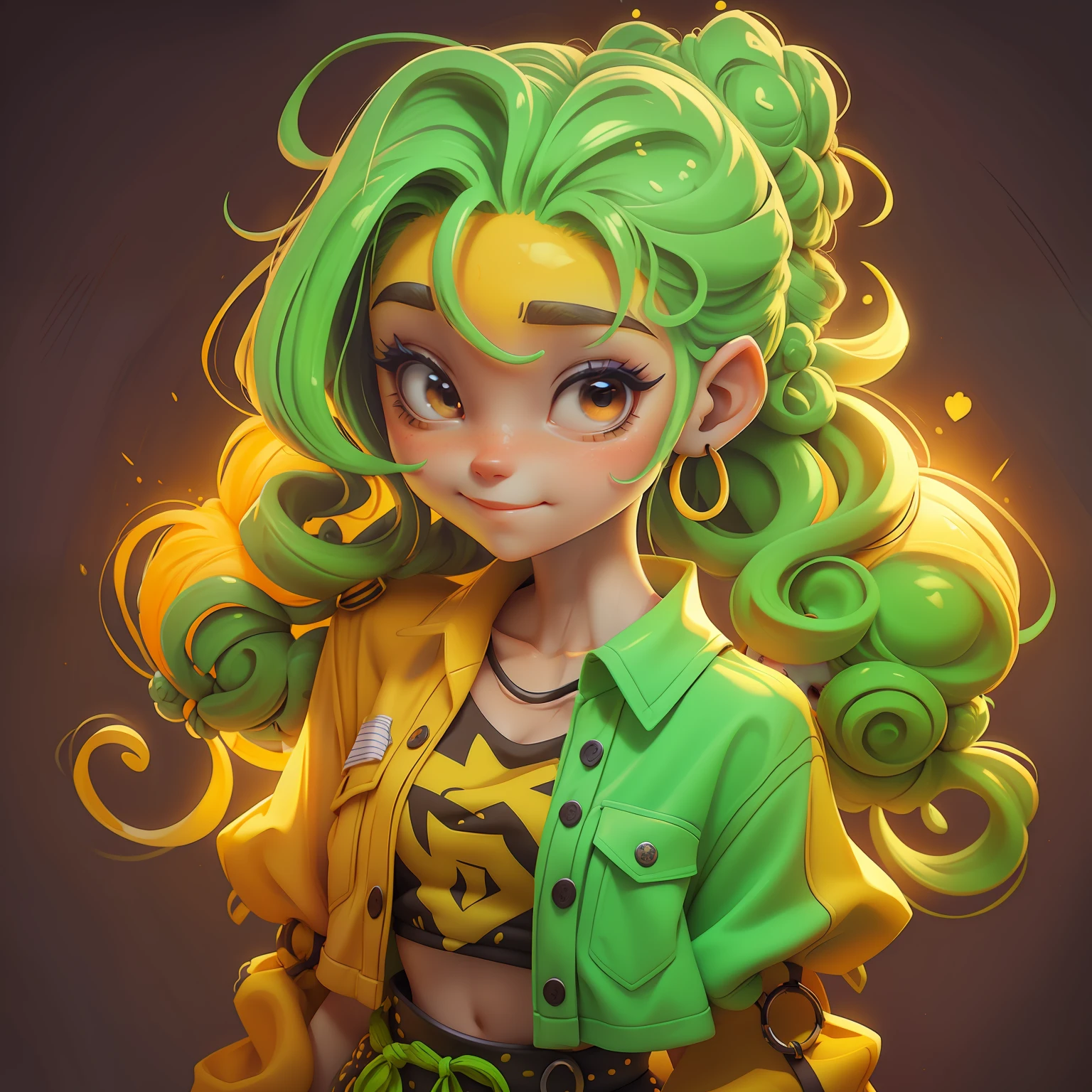 menina Lodo, (Lodo), Slime cabelo bun estilo de cabelo, Laranja de Portland, roupas rave neon, master part, best quality