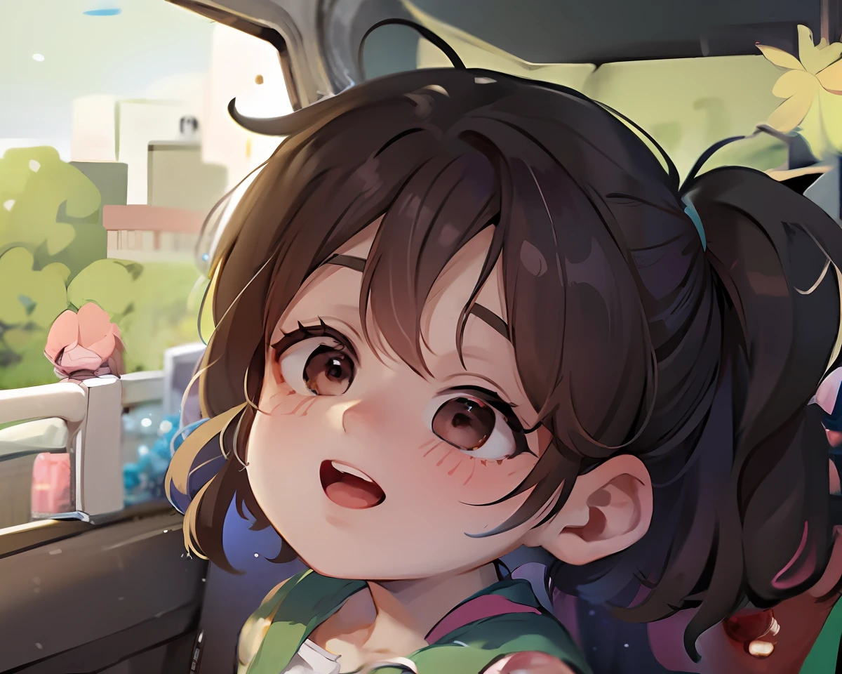 Menina anime no carro com flores e cidade no fundo, kawaii retrato realista, retrato bonito, Retrato Lofi, Guweiz, anime moe artstyle, Arte no estilo de Guweiz, estilo de arte bonito, Loli, retrato bonito da menina do anime, Kawacy, menina lofi, retrato da menina anime bonito, menina anime retrato, retrato estilo anime