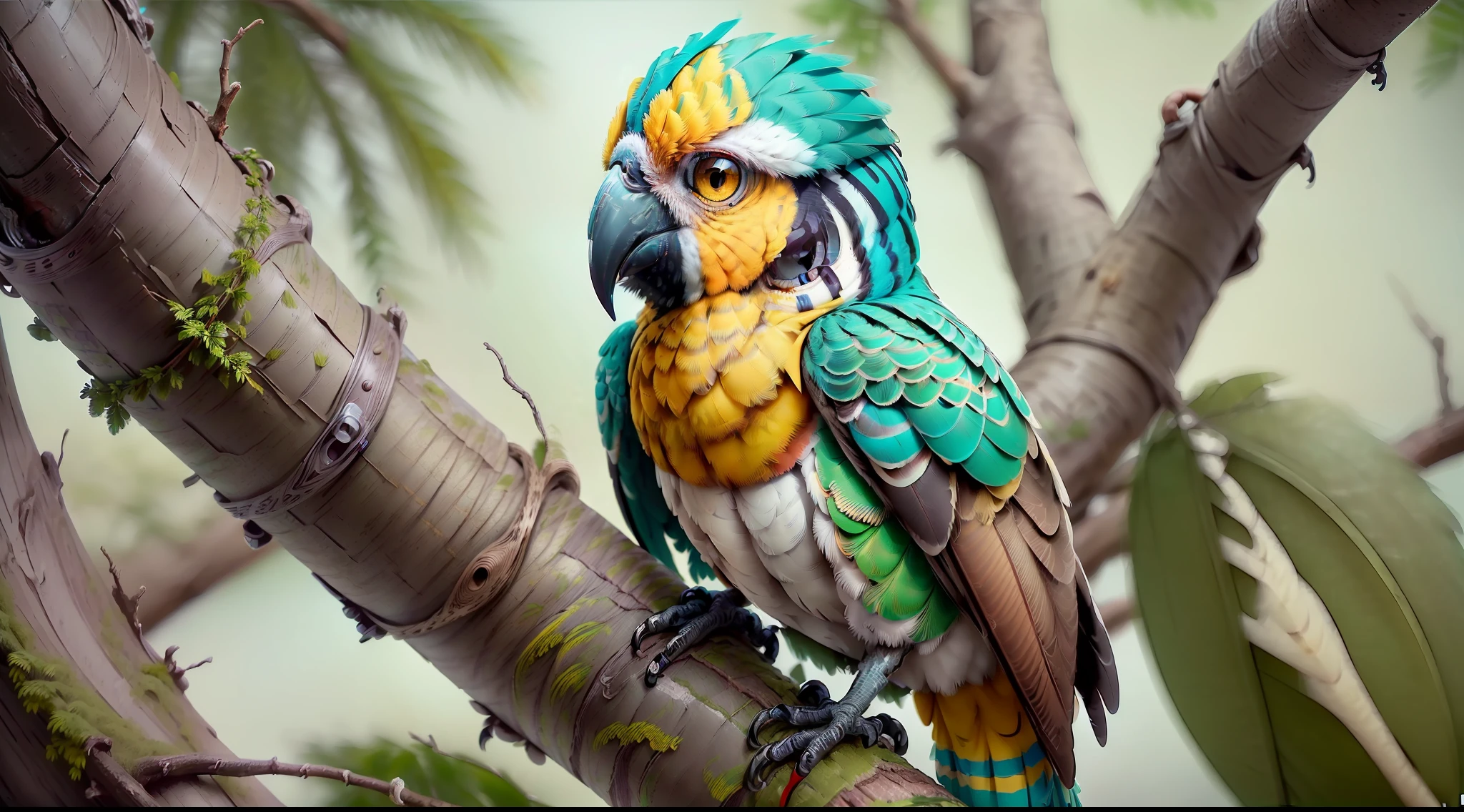 (A cockatiel bird:1.2), with medium contrast colors, on top of a tree branch, com bico afiado, ((com olhos realista hiper detalhado)), (imagem realista com detalhes intrincados:1.5). Em um ambiente da natureza., ((Foto de Fujifilm X-T4, 8k UHD, qualidade superior:1.4))
