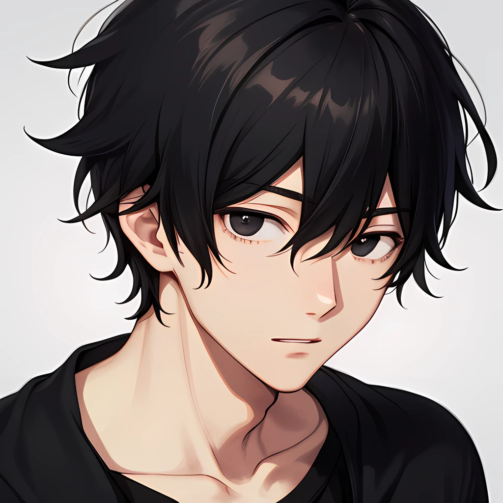 Anime boy with black hair and black eyes staring at the camera - SeaArt AI