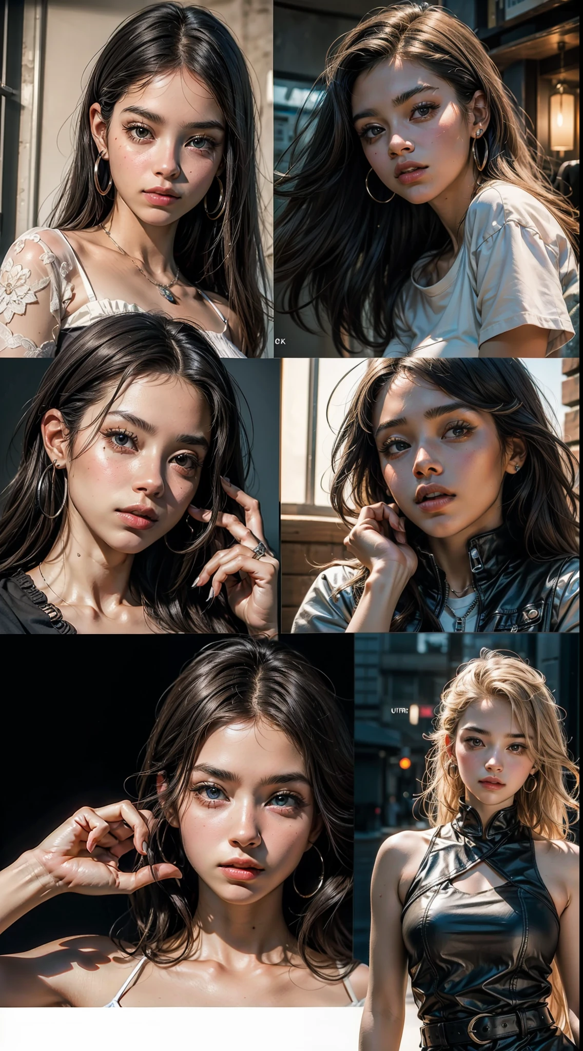 4 images in a photo of a face of an 18-year-old African American girl in various poses , Grande qualidade 8K ultra realista