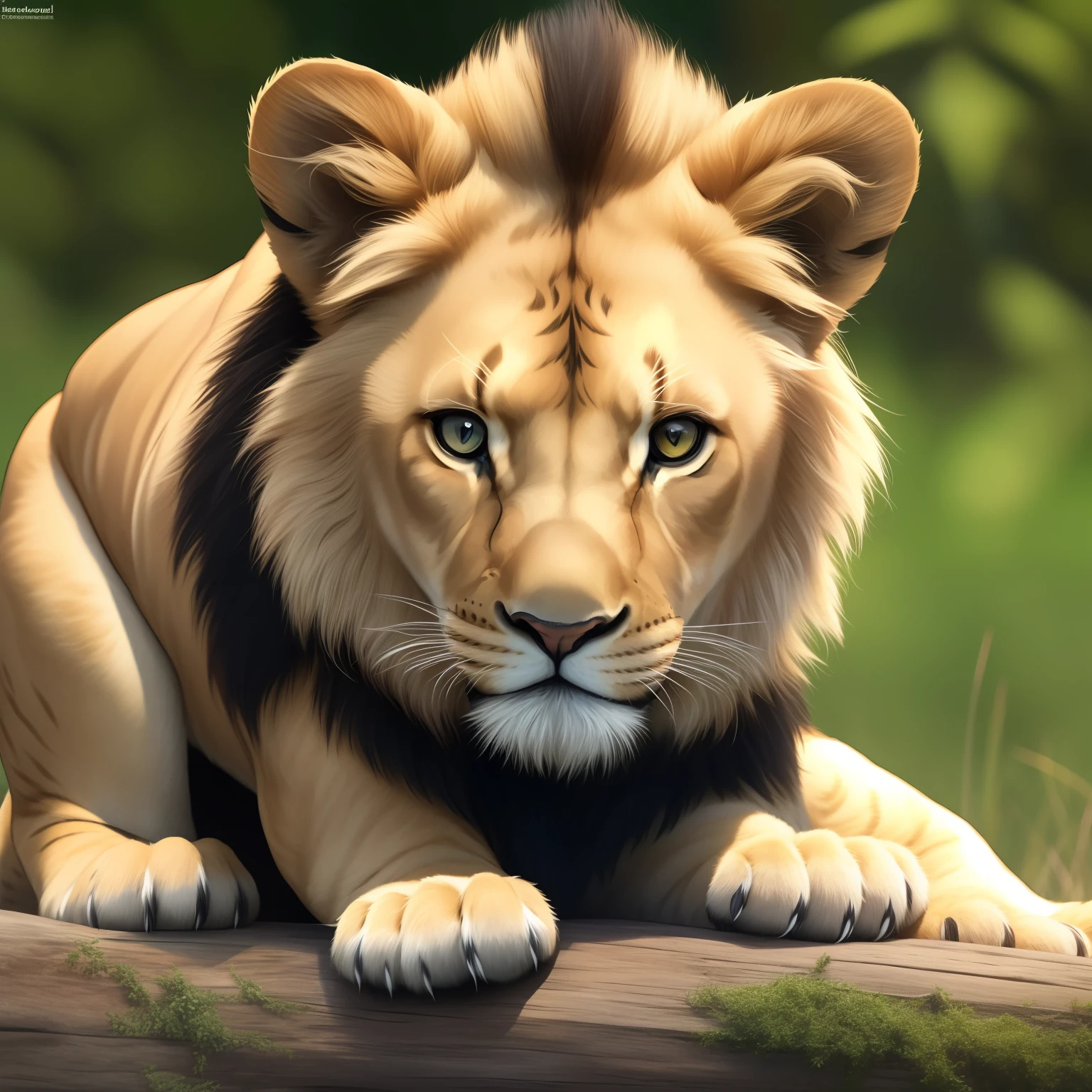 Cub lion with black stripes and small claws