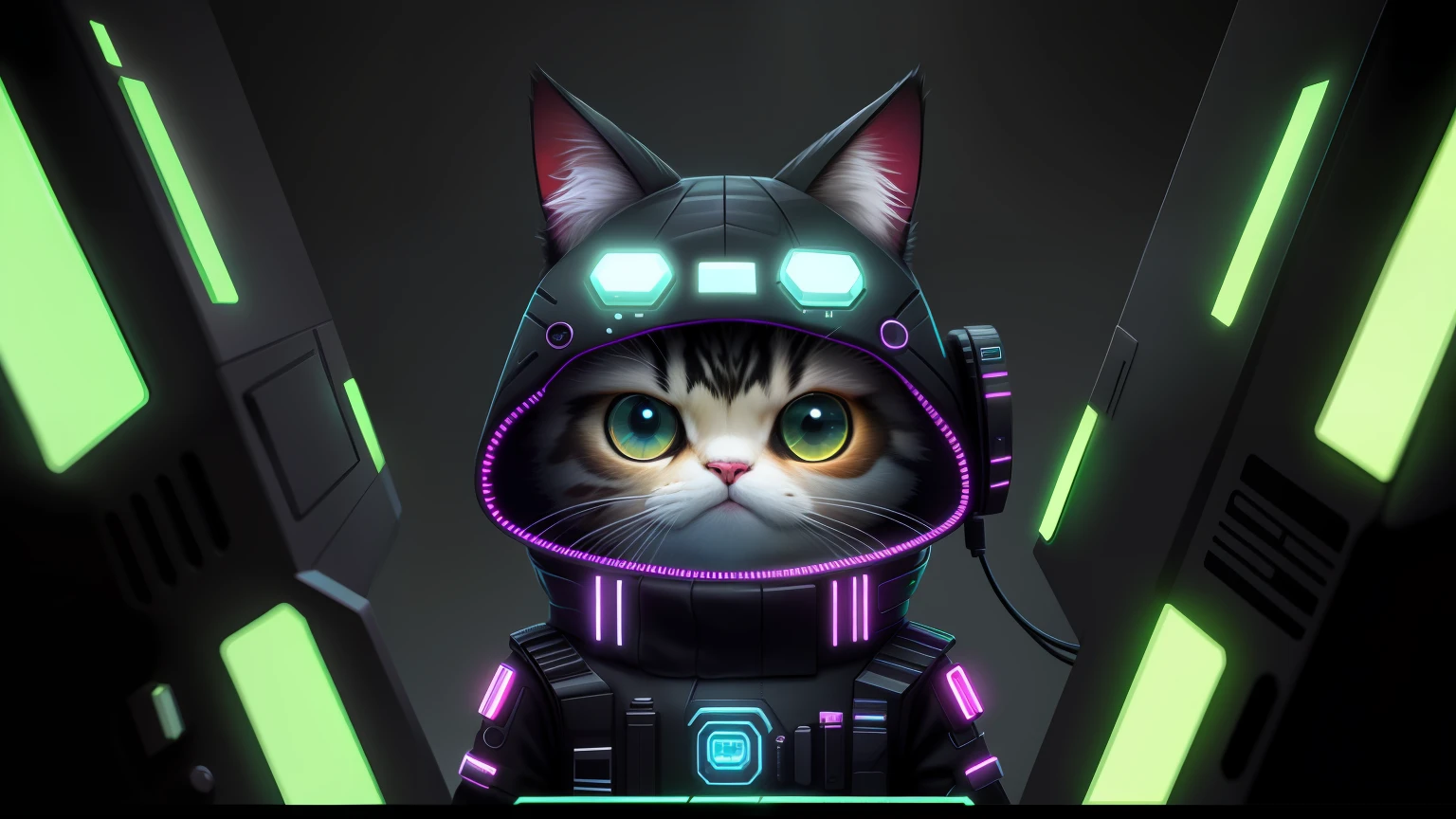 8K，There is an electronic screen on the face，Cute and lively，3Drenderingof，cyber punk perssonage，catss，Cartoon IP