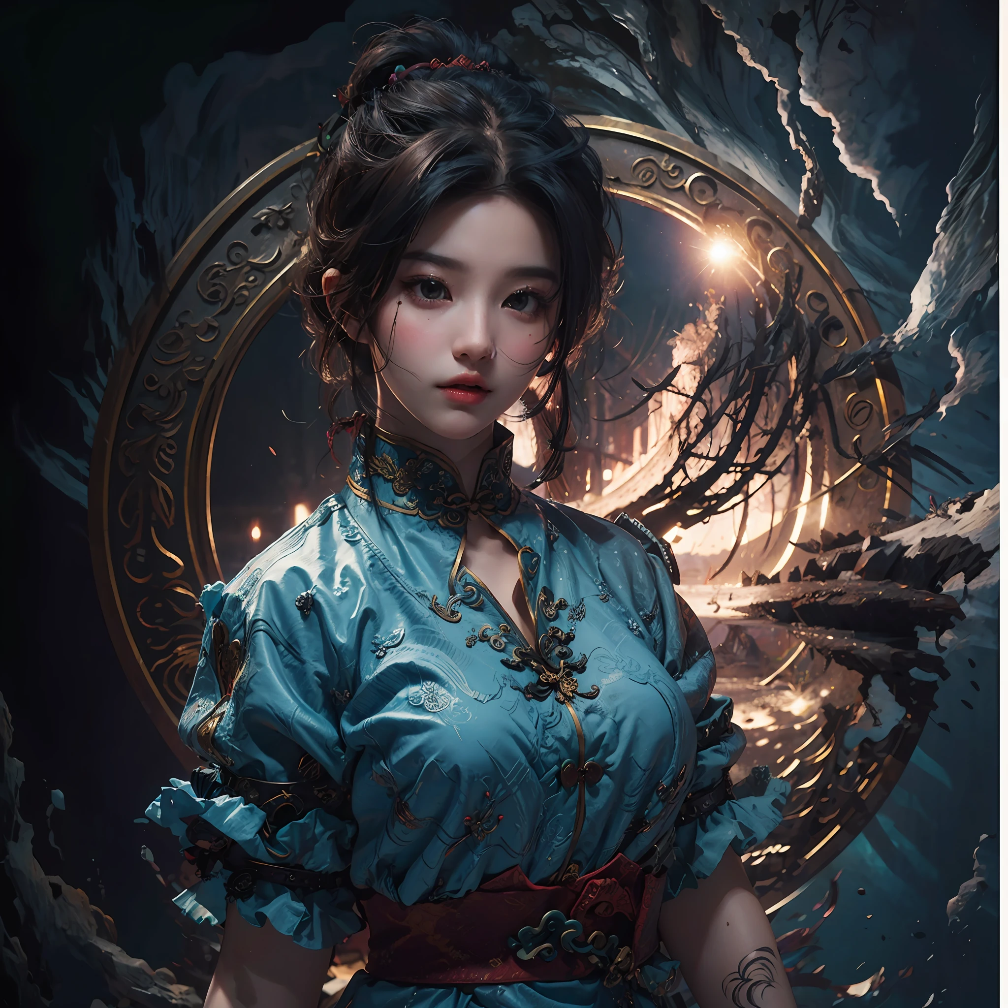 Unmatched masterpiece, obra de arte perfeita, ((figura feminina perfeita)), cabelo longo, cabelo vermelho, magro, realista, solo, (fotorrealista: 1.4), melhor qualidade, Ultra high resolution, 1girl, Chinese dress, Kpop ido, decote, full_body , (seios gigantescos), seios enormes, lindos, obra-prima, melhor qualidade, rosto extremamente detalhado, perfect  lighting, solo, sem maquiagem, melhor qualidade, Ultra high resolution, (fotorrealista: 1.4), ultra detalhado, obra-prima, melhor qualidade, ulzzang -6500-v1.1 --auto