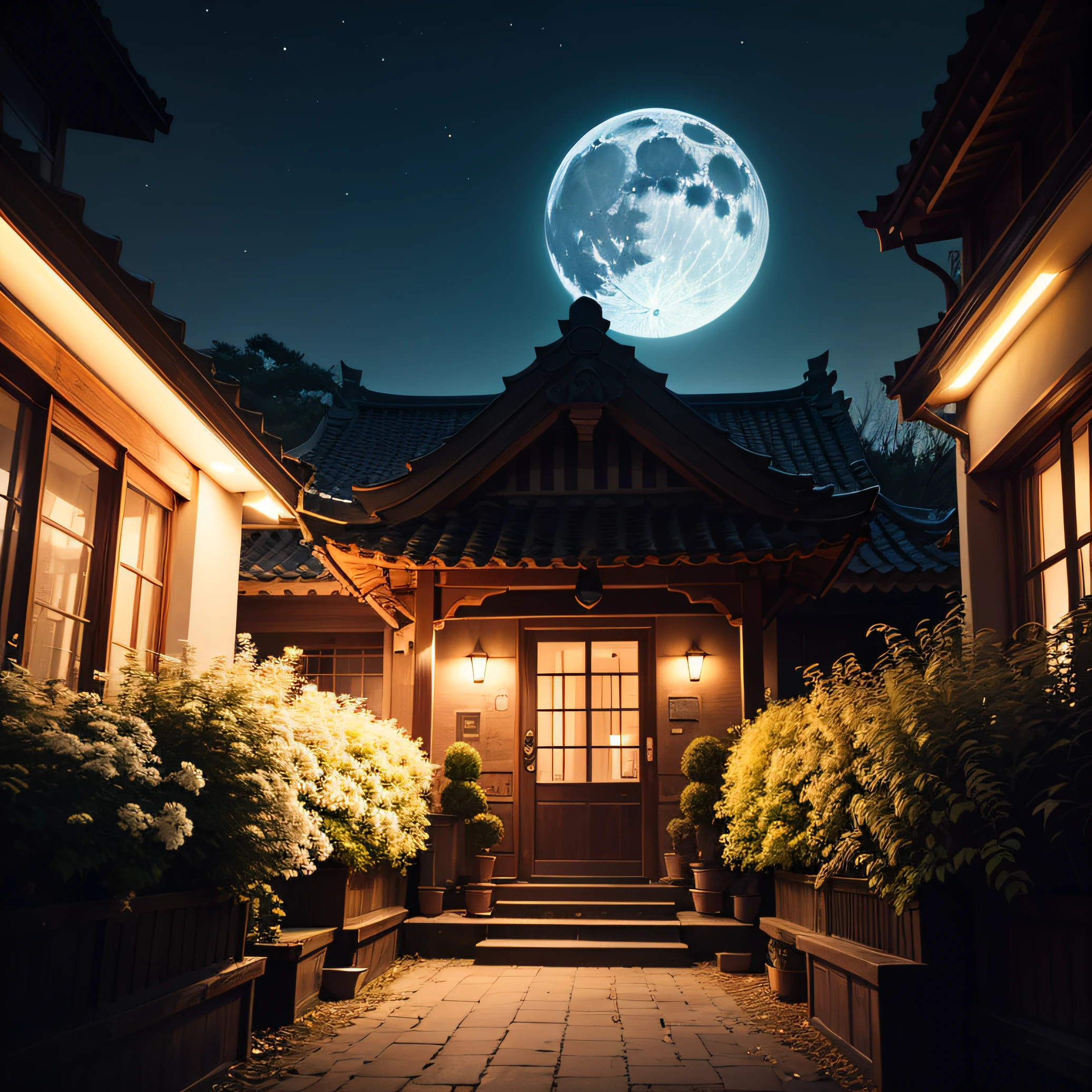 with "Atrium ground white arboreal crow.",Cold dew silent wet osmanthus flowers。The moon is bright tonight,I don't know whose house Qiu Si landed" Make landscapes picture prints"Atrium ground white arboreal crow.",Cold dew silent wet osmanthus flowers。The moon is bright tonight,I don't know whose house Qiu Si landed" Images are written in script fonts"Atrium ground white arboreal crow,Cold dew silent wet osmanthus flowers。The moon is bright tonight,I don't know whose house Qiu Si landed" Use the line book、In white bold, at the bottom right of the picture, it reads "Atrium Ground White Arboreal Raven.",Cold dew silent wet osmanthus flowers。Tonight the moon is bright,I don't know who Qiu Si is from."。 --auto