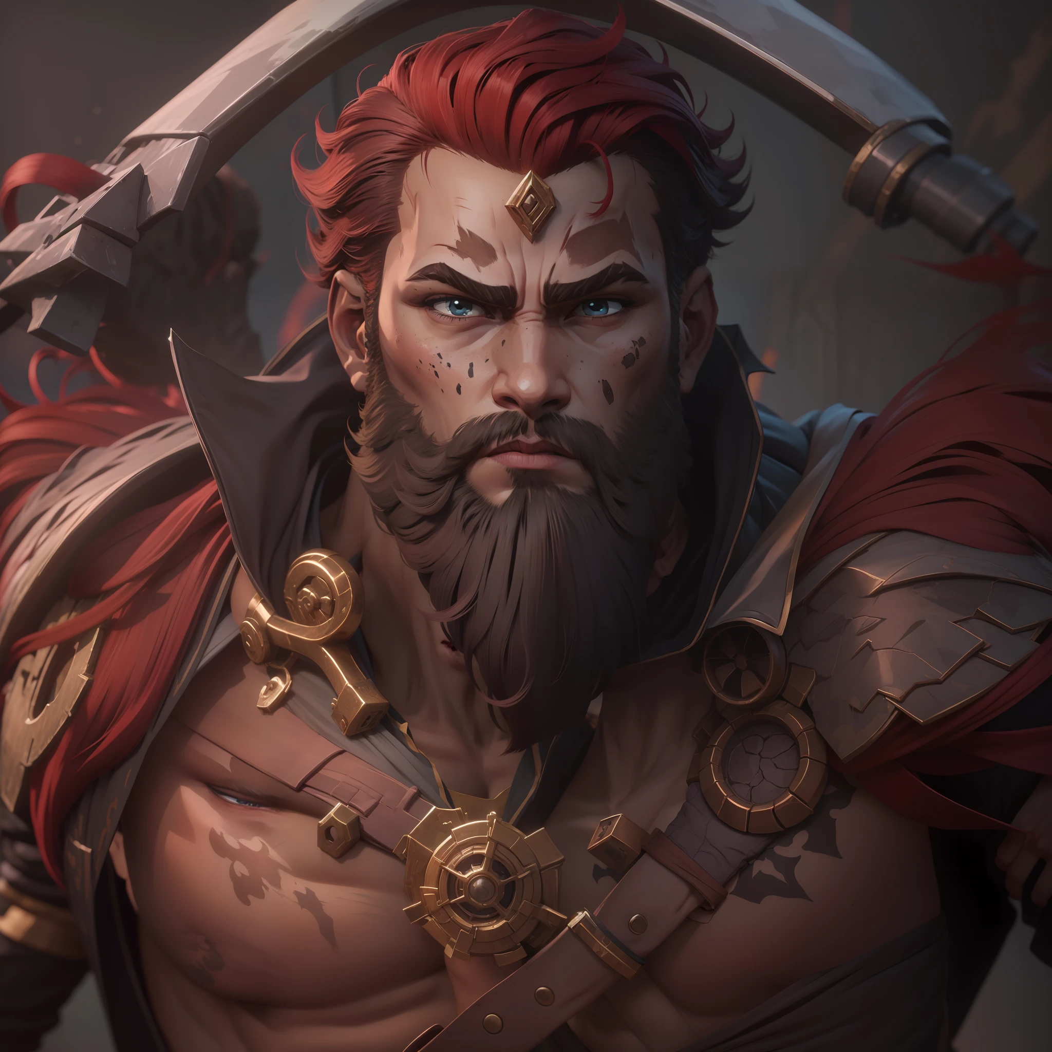 "(rei ruivo com coroa no estilo RPG, Cabel Medio, barba ruiva no rosto, mythological figure) in very high quality, qualidade premium, Ultra Detalhado, ultra high-resolution, 4k".