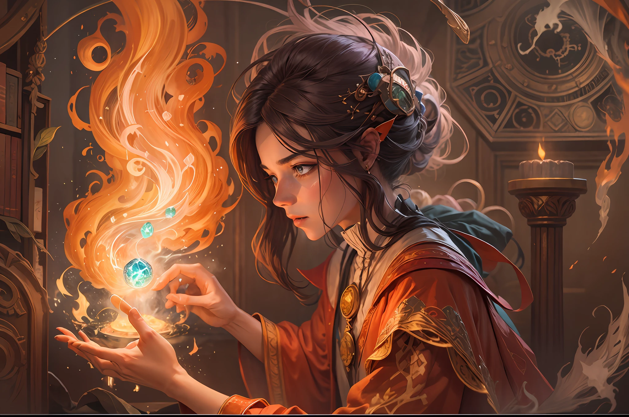 a mage manipulating the four elements