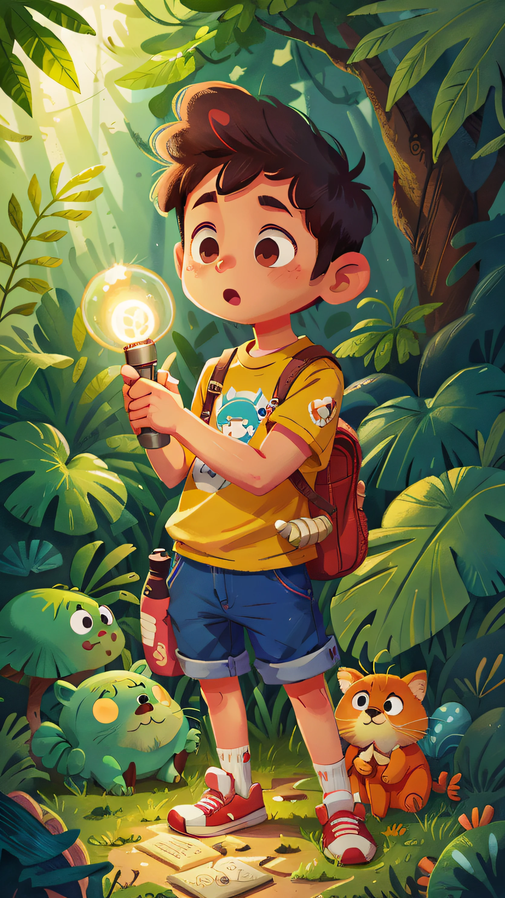 [Illustration of Benji holding the flashlight]