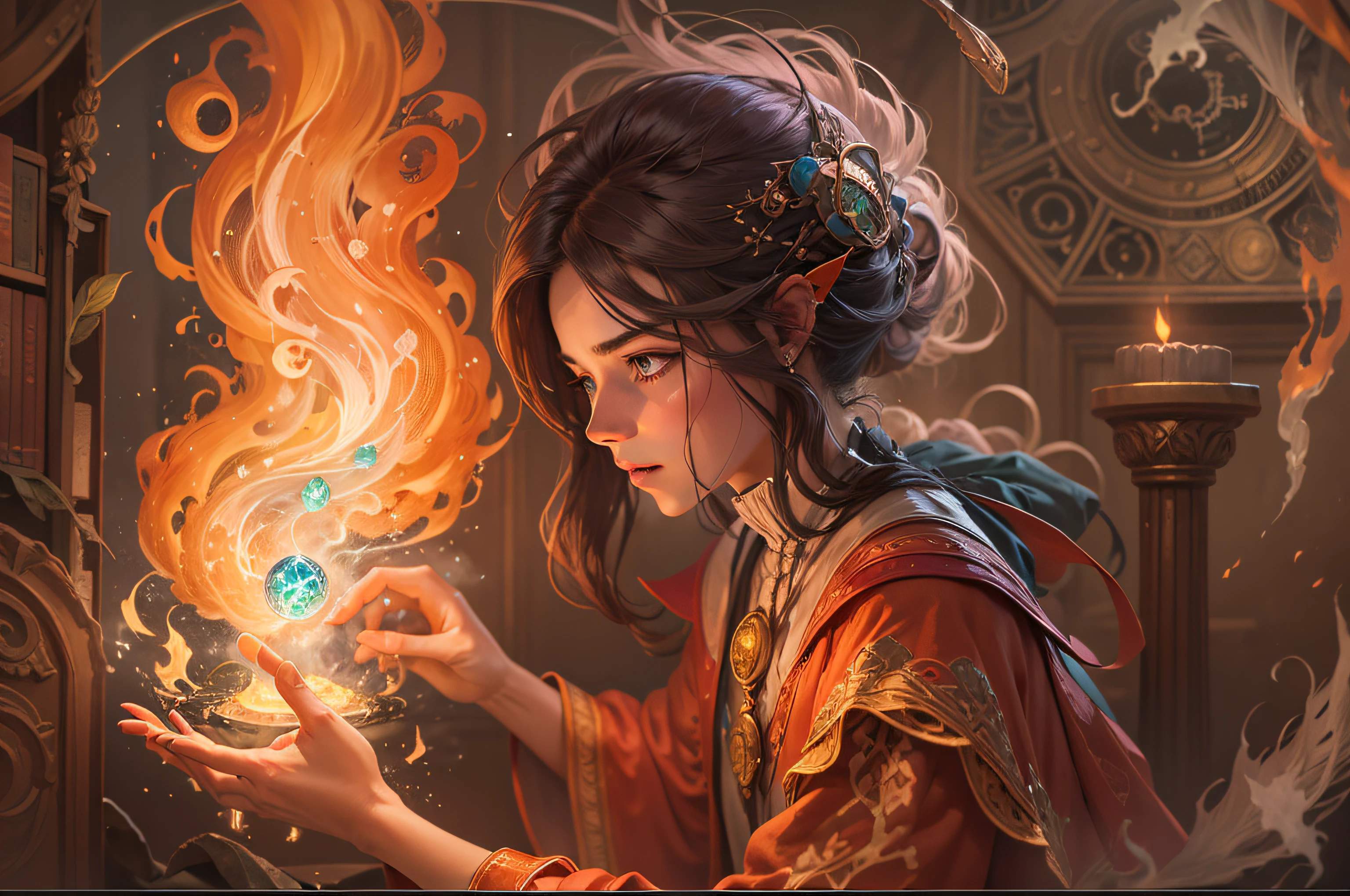 a mage manipulating the four elements