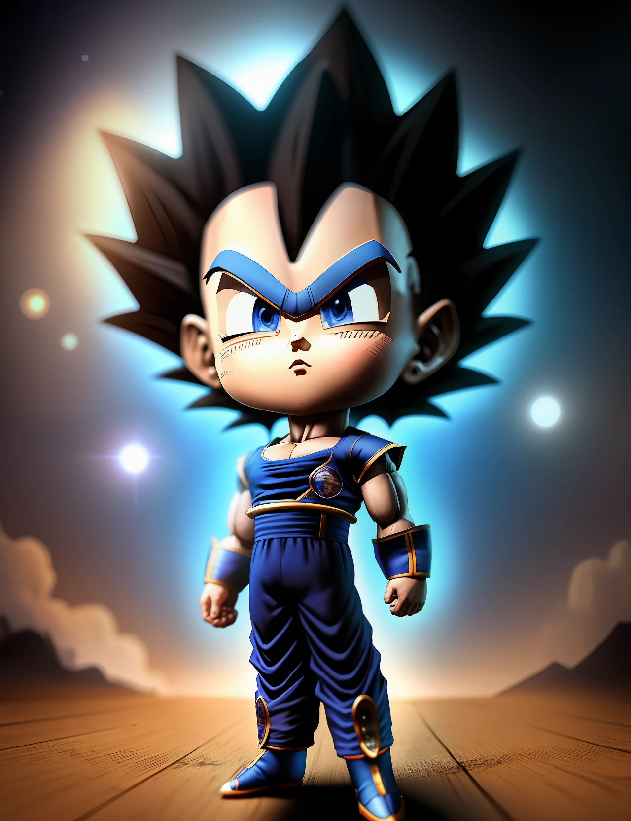 Vegeta, the Prince of the Saiyans, em sua roupa de combate, em uma sala de treinamento de luta, detalhes intrincados, highes definition