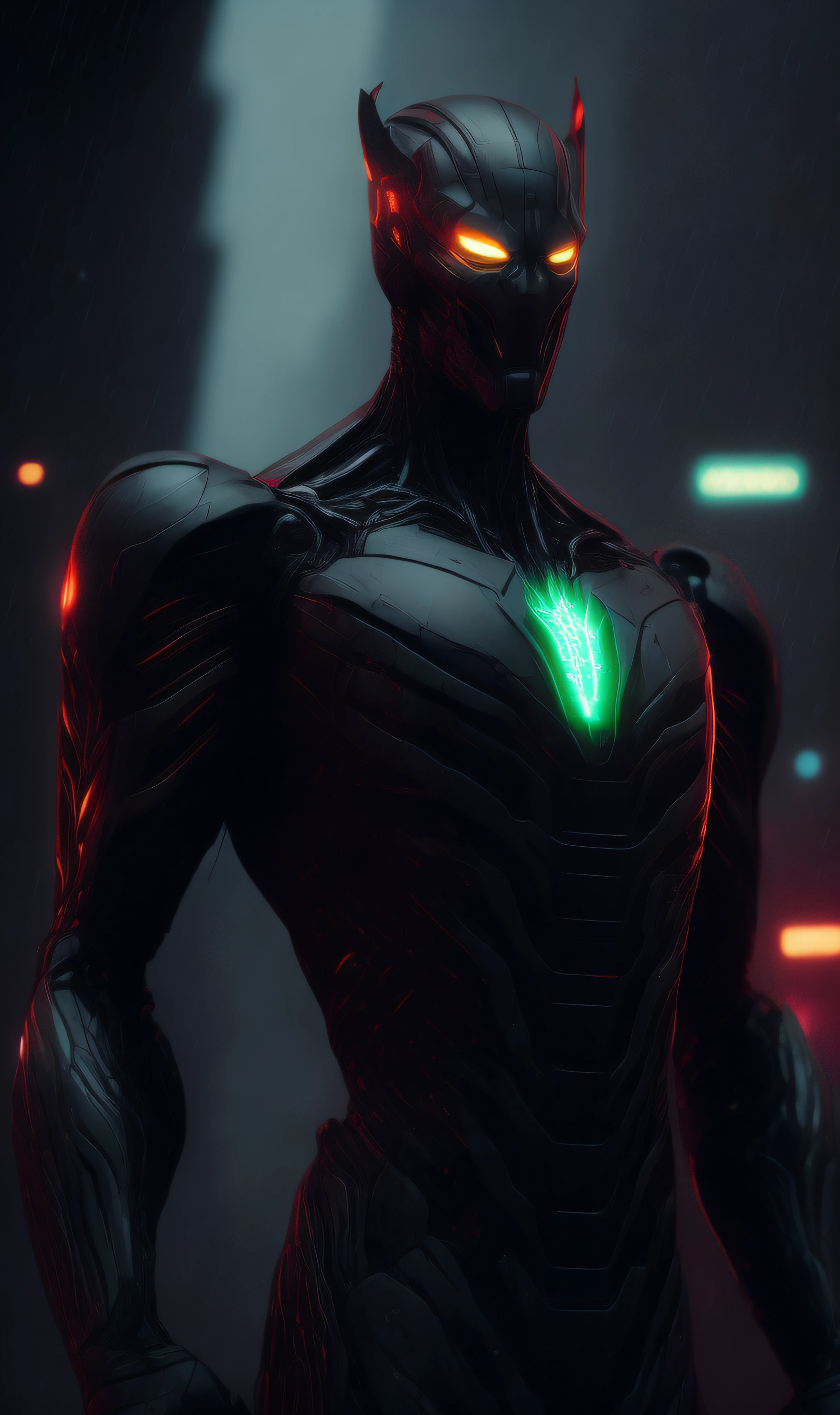 Photo of Ultron Noir from Marvel standing outside the city 17, rainy, rtx, octane, unreal