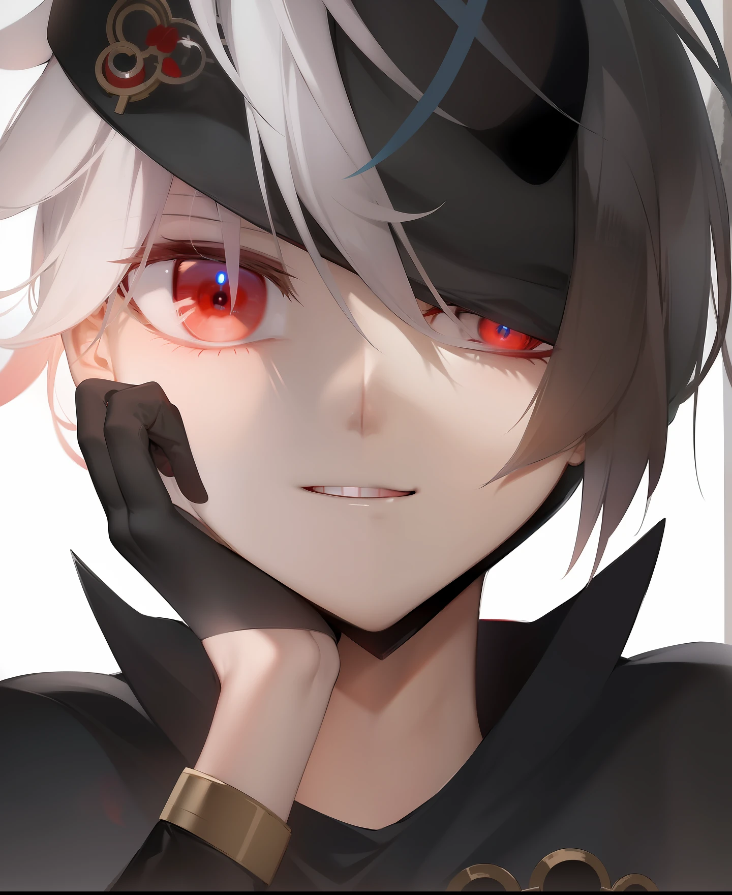 anime boy with red eyes and a hat on his head, tall anime guy with blue eyes, best anime 4k konachan wallpaper, from arknights, anime boy, young anime man, with glowing red eyes, anime character, trigger anime artstyle, male anime character, with red glowing eyes, trending anime artwork, key anime art, prussia
