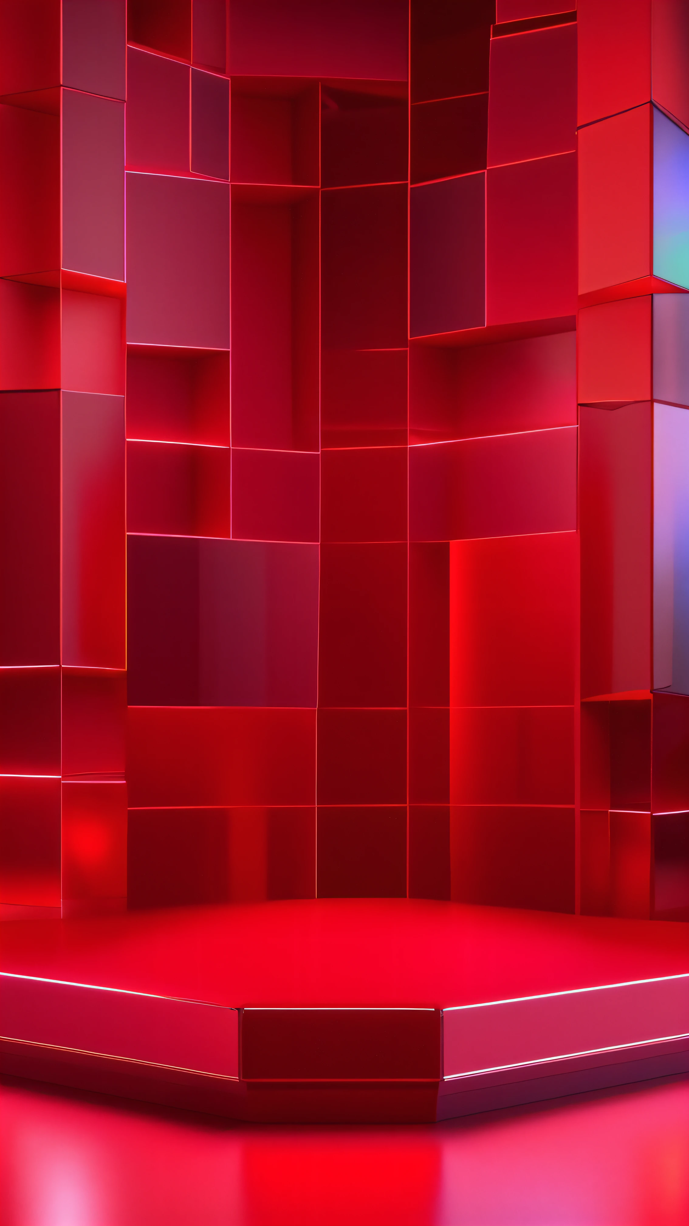 Close-up of red stage with red light, voluminetric lighting. Red, red mood in background, Red Wall, Red background, vibrant red background, red grid, red wallpaper background, in red background, red realistic 3 d render, scarlet background, colorful glass wall, Rendered as a red shift, futuristic room background, 8 k very red color, Red atmosphere
