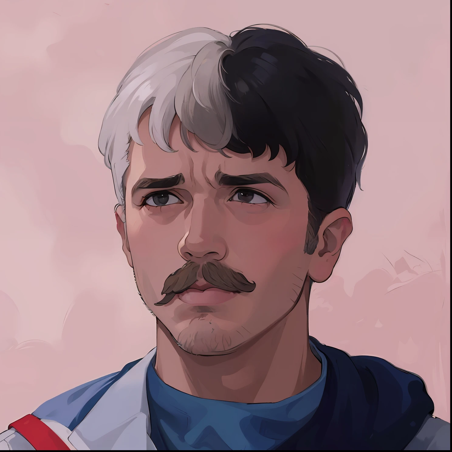 Hay un hombre con bigote y una camisa azul, Aykut Aydogdu, david marquez, Orelsan symmetrical face, Pintura de un hombre, Joel Torres, Retrato en color, Arte digital. @Mariomaniacdude, Medio retrato, Director de Ene, Portrait of Danny González, Foto en color hiperrealista, alternate album cover, andrew gonzalez