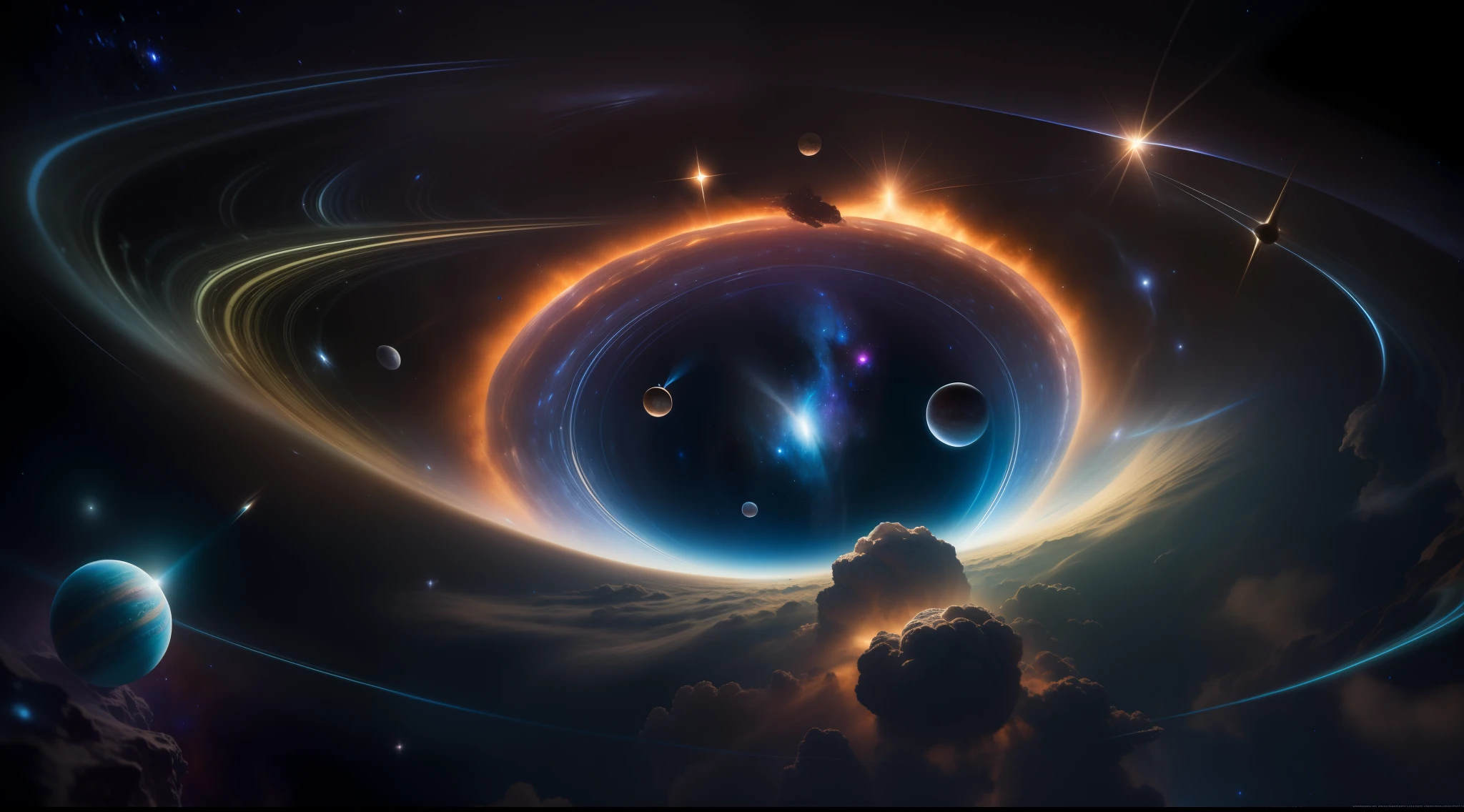 masterpiece, best quality, high quality, extremely detailed CG unity 8k wallpaper, Depth of Field, HDR, Photorealistic, extremely detailed, Intricate, High Detail, universe, space, galaxy, stars, planets, astronomy, cosmos, celestial, nebula, black hole, solar system, cosmic rays, supernova, deep space, astronomical objects